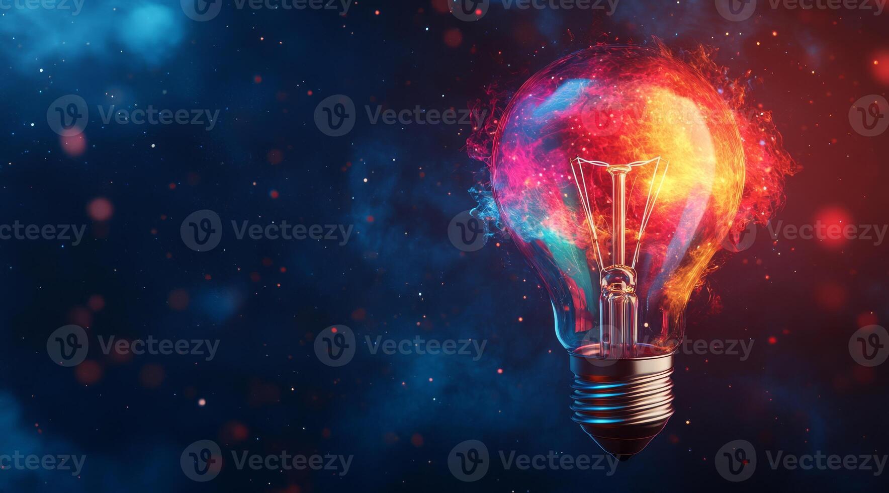 A vibrant and dynamic digital light bulb radiates a spectrum of colorful energy, symbolizing creativity and representing the latest advancements in modern lighting technology and design photo