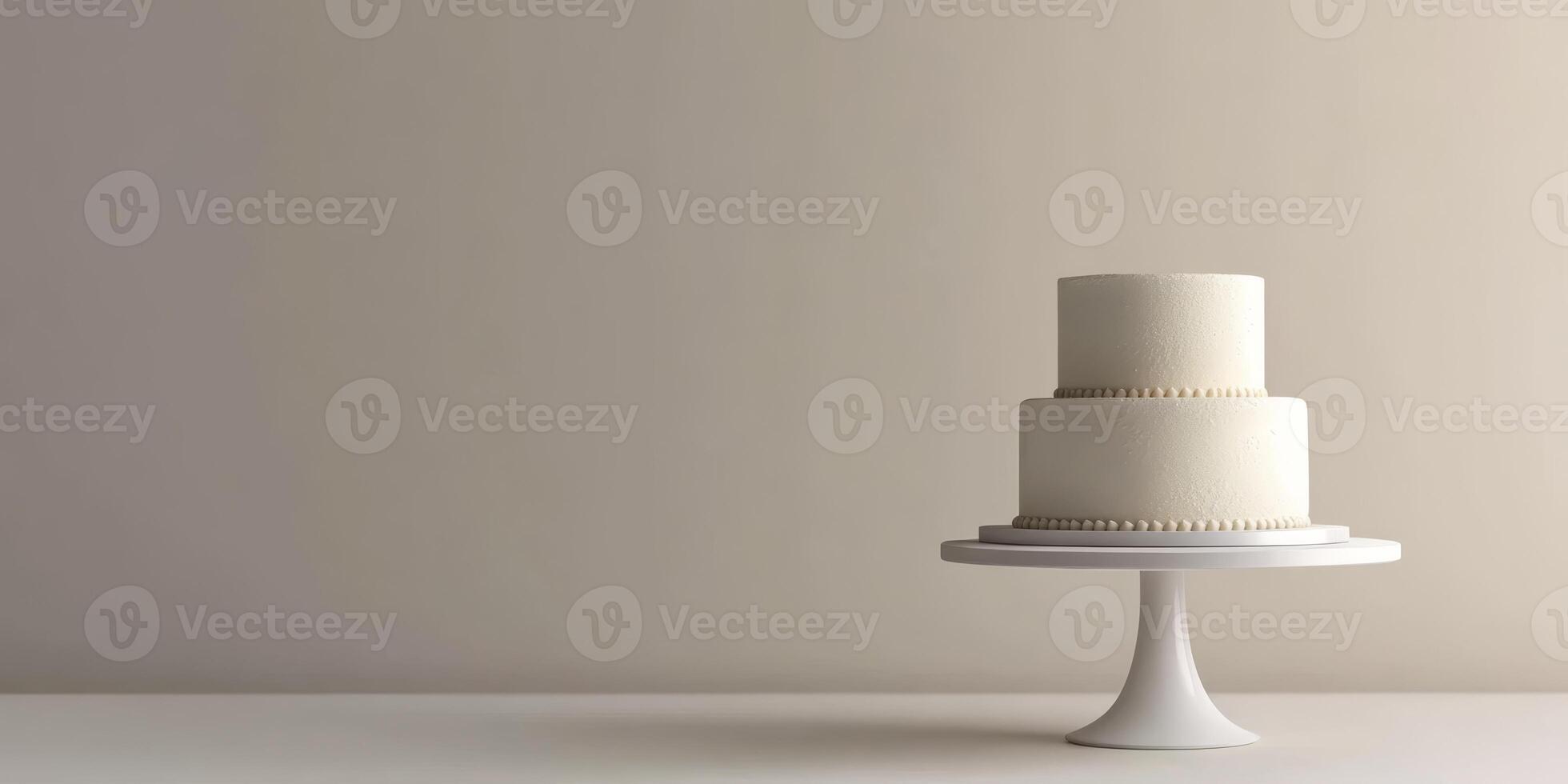 A beautifully crafted and simple yet exquisite white birthday cake is elegantly presented on a timeless classic cake stand, making it an ideal centerpiece for any joyful celebration or event photo