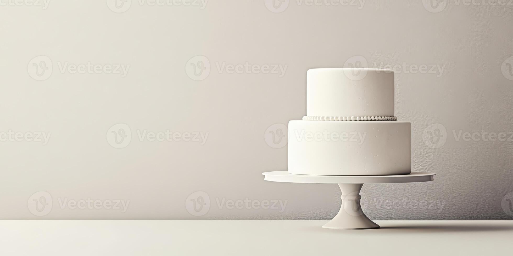 A beautifully simple and elegantly crafted white birthday cake is showcased on a stylish and sophisticated stand, making it perfect for minimalistic celebrations and a wide range of special occasions photo