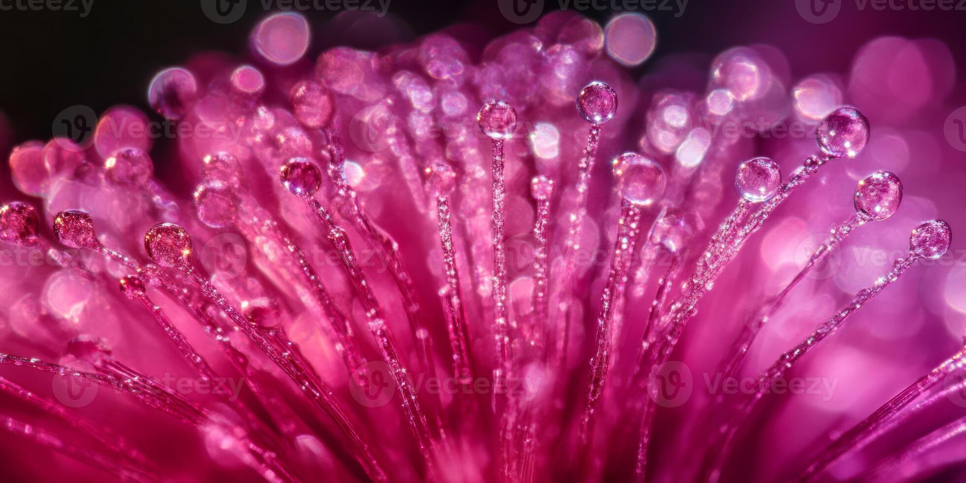 A stunning closeup view of a beautiful pink flower that showcases intricate details and glistening water droplets photo
