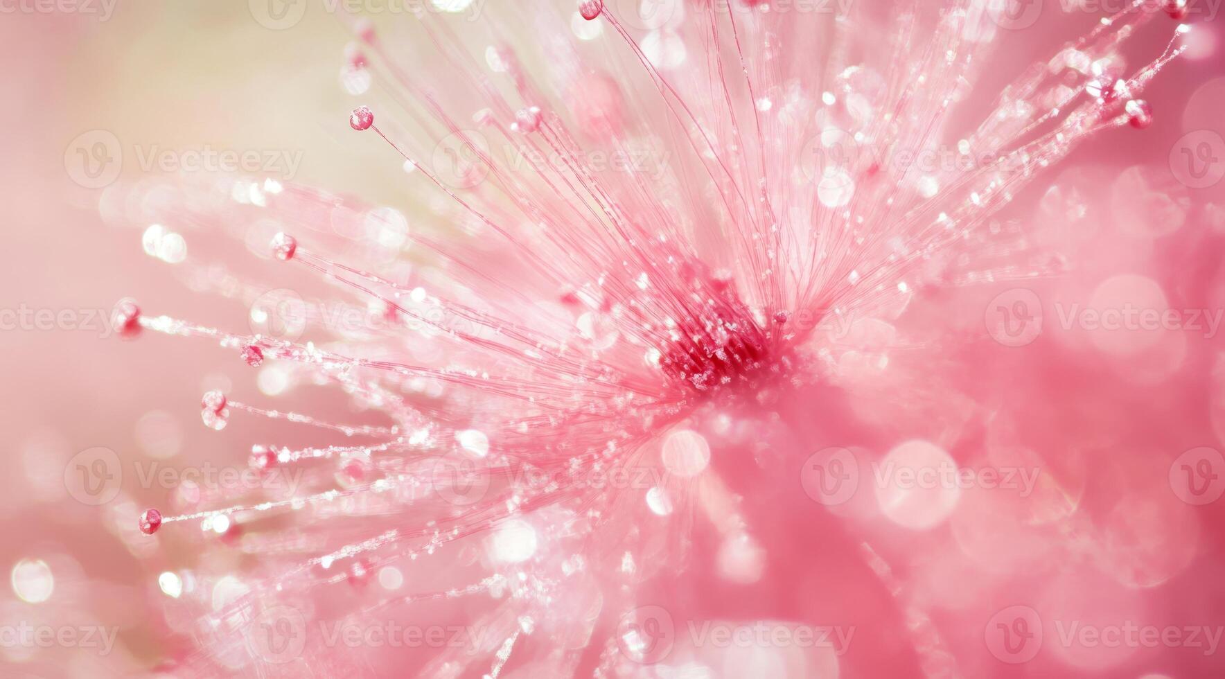 A soft and abstract depiction of a pink flower with glistening dew drops, highlighting tranquility and beauty photo