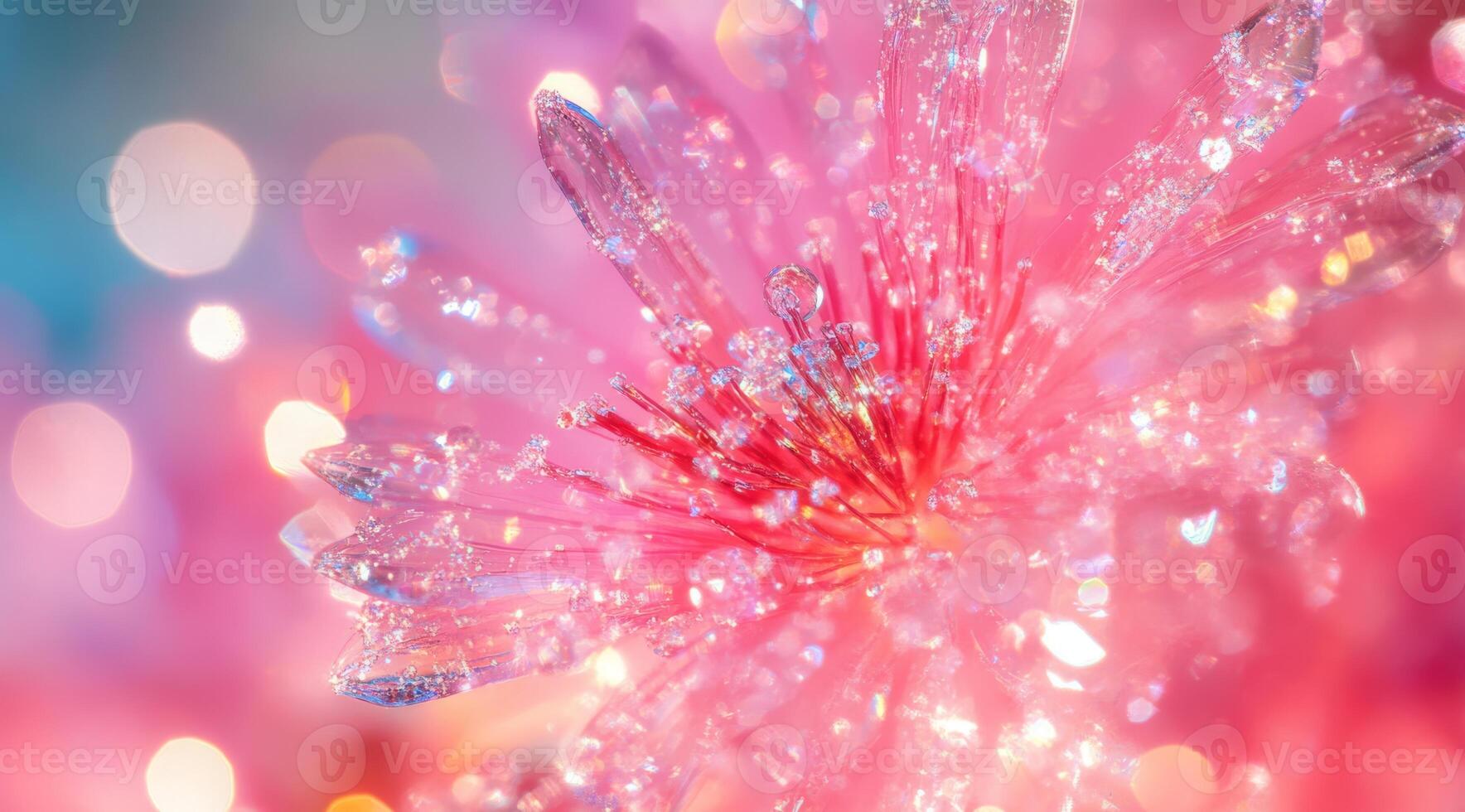 A closeup photo of a pink flower, highlighting its intricate details with vibrant bokeh effects to enhance its appeal