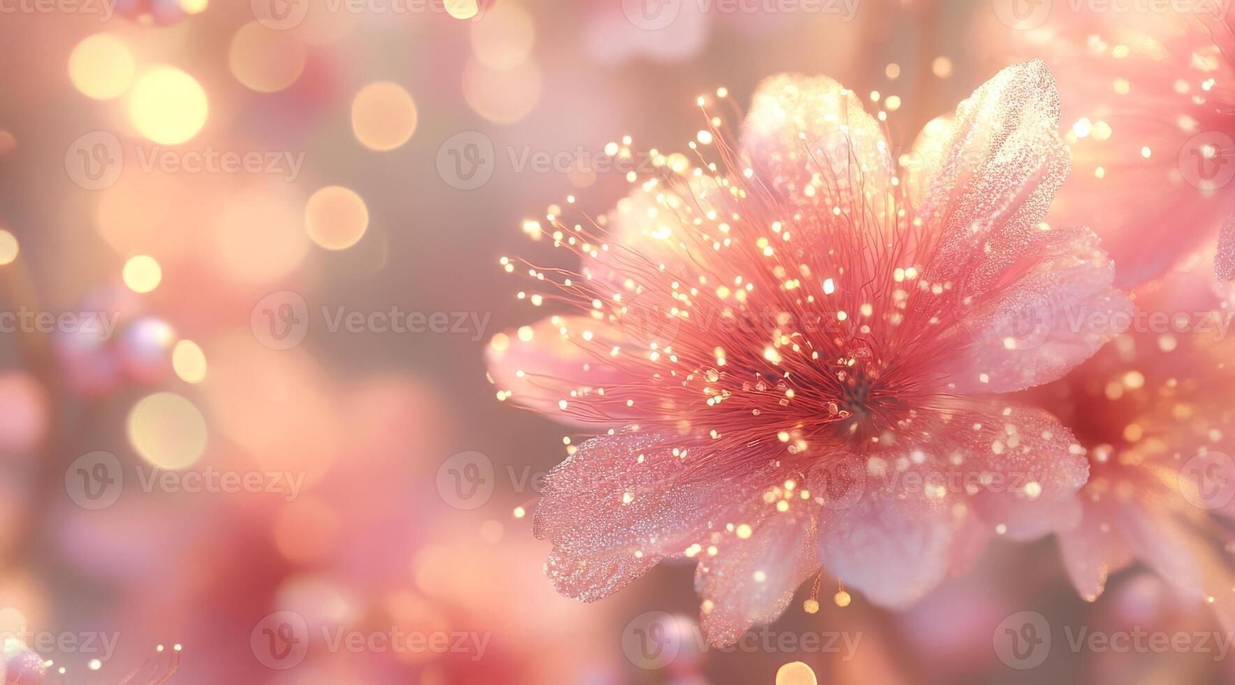 The enchanting pink flowers are beautifully glowing with soft, warm light and a dreamy bokeh background effect photo