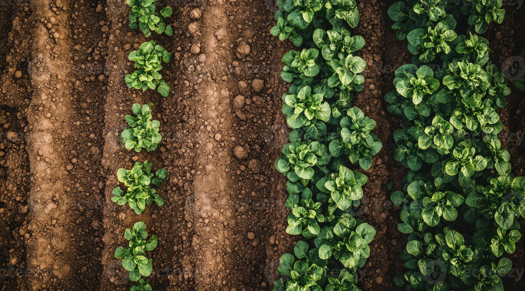 This aerial image highlights vibrant green crop fields next to fresh plowed soil, showcasing key agricultural practices essential for sustainable farming and efficient food production photo