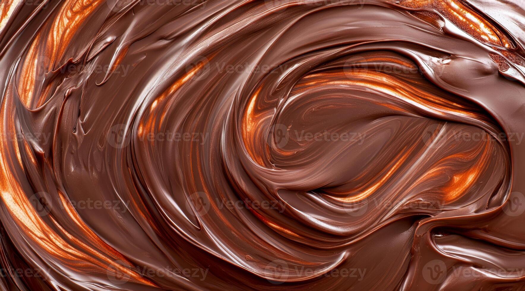 A rich, glossy melted chocolate texture is characterized by its smooth, inviting swirls and delightful hues, making it an ideal choice for dessertthemed designs and various culinary inspirations photo