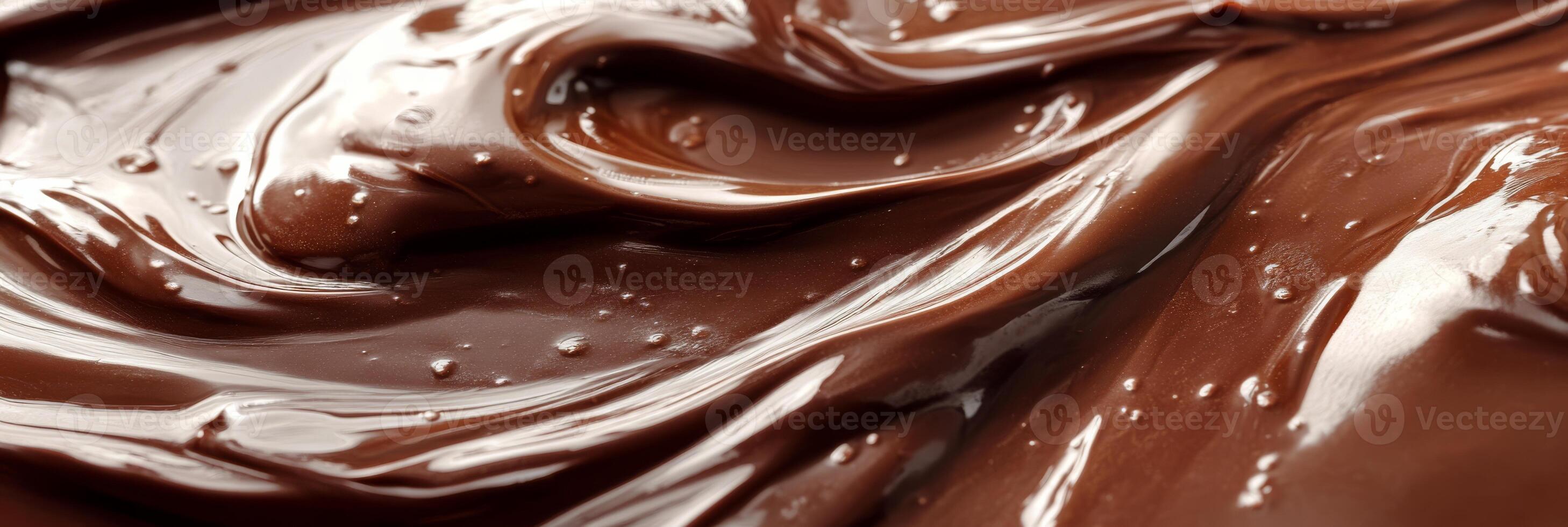 A closeup image of melted chocolate highlights its smooth, creamy texture, evoking sweet delight and indulgence that captivates all, inviting you to savor its rich taste and luxurious experience photo
