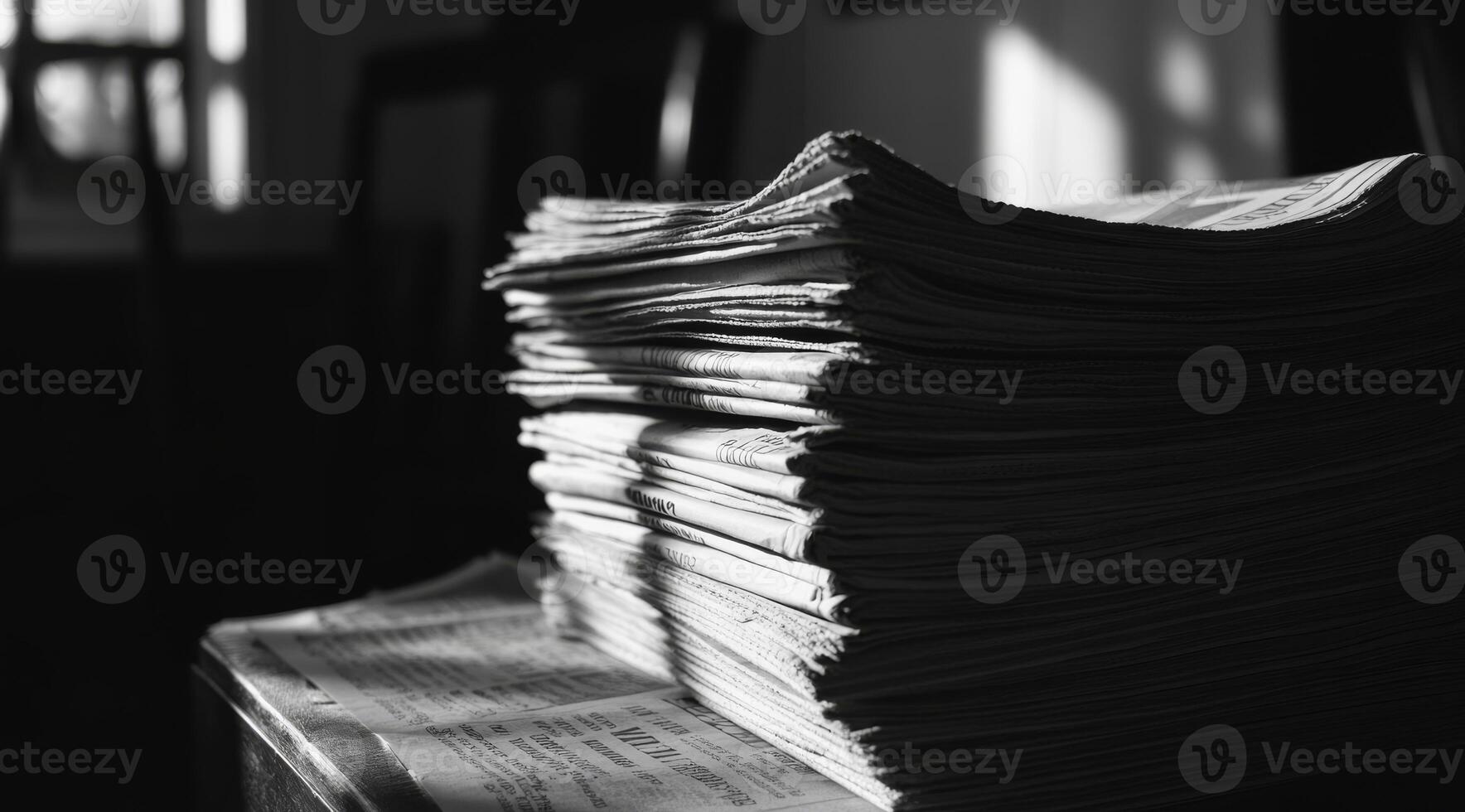 This striking black and white image features a stacked pile of papers, highlighting intricate textures and shadows in a minimalist style, creating a contrast that captivates the viewer photo