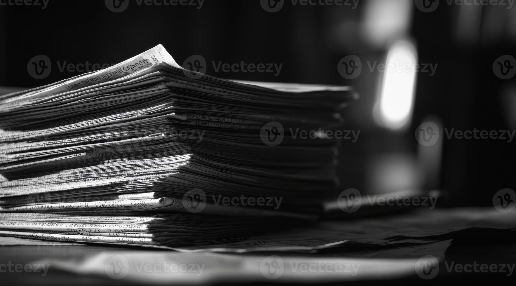 This is a detailed closeup shot that captures stacked papers presented in black and white, ultimately reflecting a strong sense of organization and deep contemplation within a professional setting photo