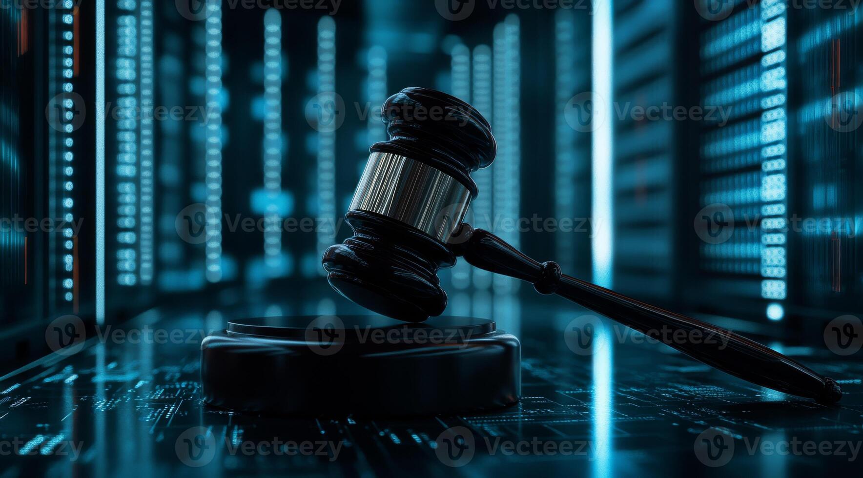 A gavel on a podium in an AI data center symbolizes the blend of legal traditions and advancements in AI, marking a key moment in the legal fields adaptation to modern tools and systems photo