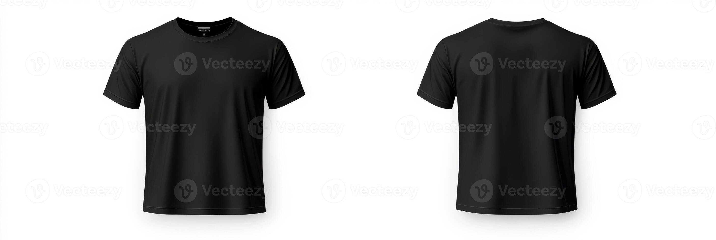 This highquality mockup features a blank black tshirt, offering detailed showcases of both front and back views, ideal for design presentations, marketing displays, and printing purposes photo
