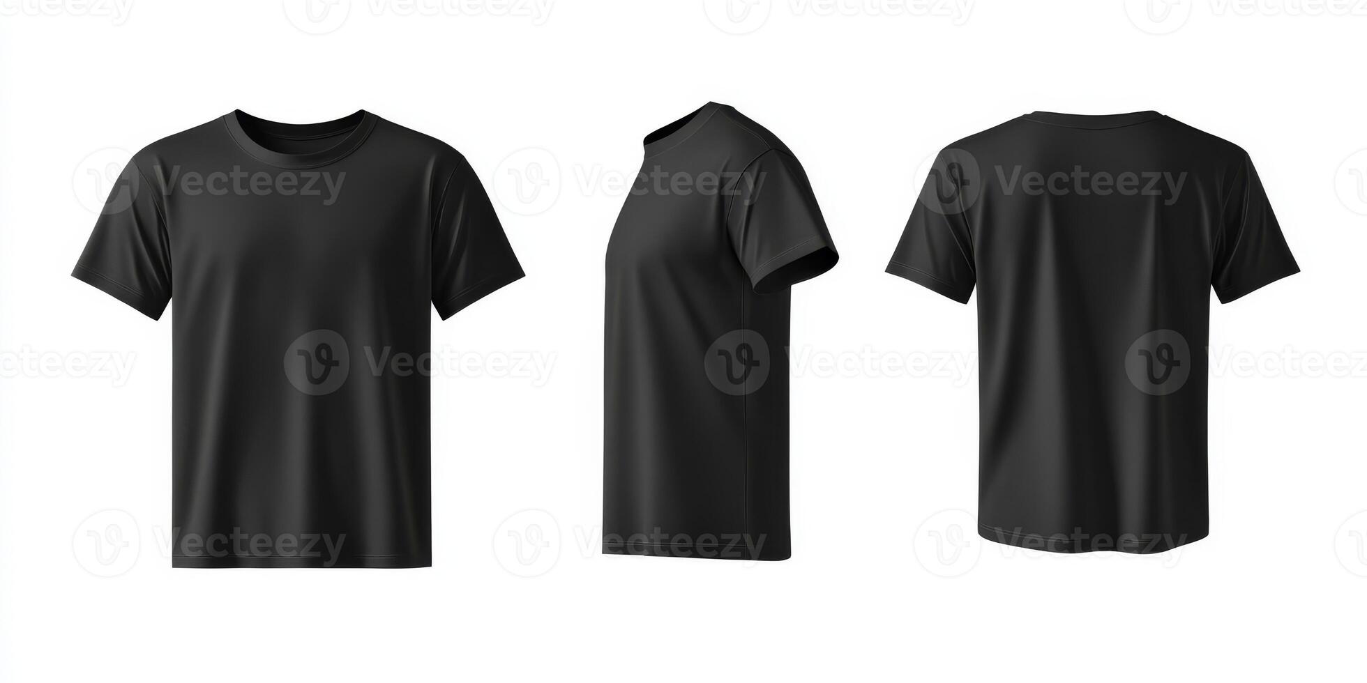 This versatile and highly adaptable mockup template showcases a blank black tshirt from both front and back angles, making it an ideal choice for presenting custom designs and branding projects photo