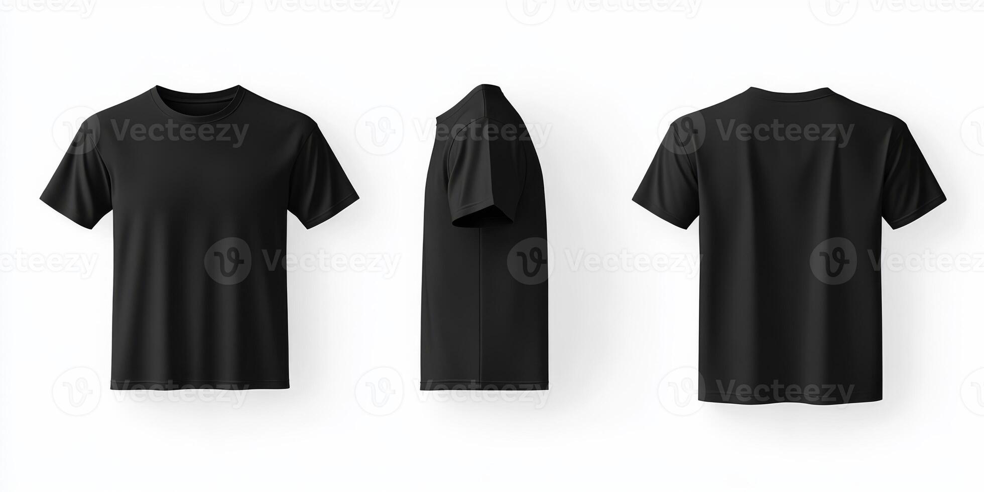 This detailed mockup template for a blank black tshirt effectively showcases designs on both sides, making it an ideal choice for presentations, design proposals, and visual demonstrations photo