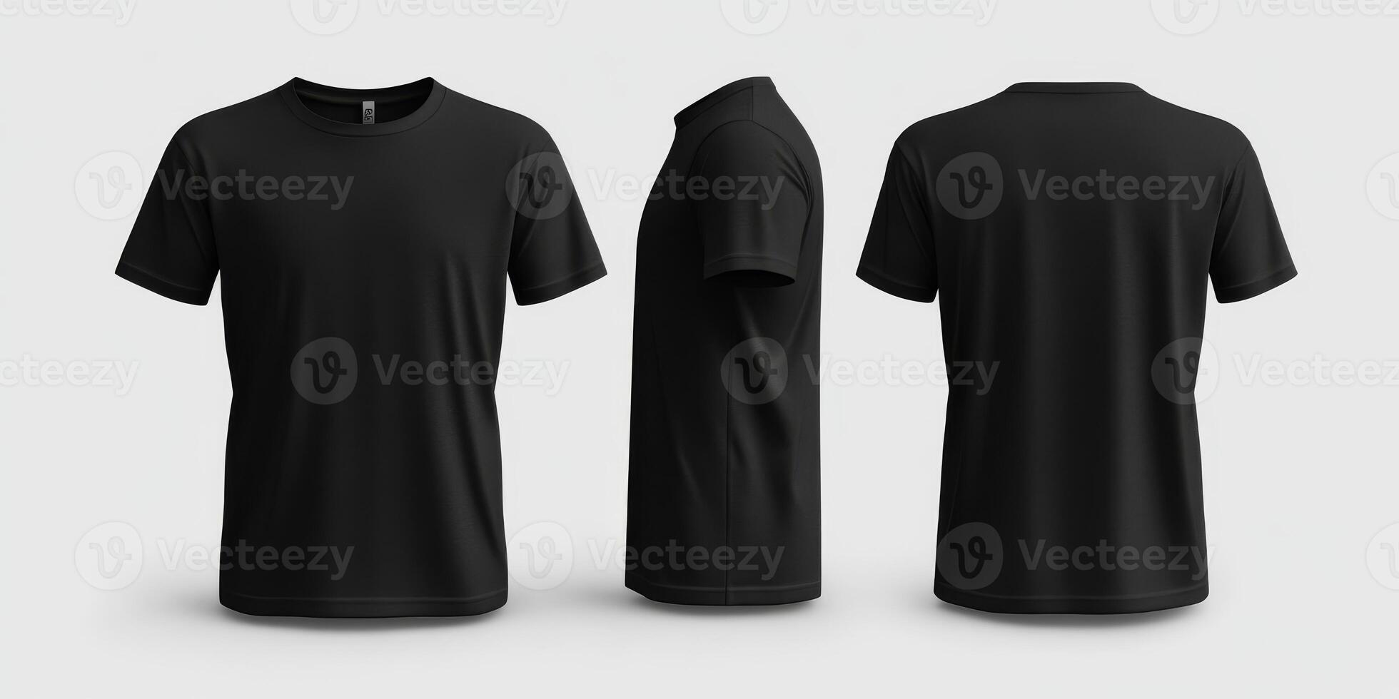 This highquality mockup displays a blank black tshirt featuring detailed front and back views, making it ideal for showcasing your designs or implementing branding concepts effectively photo