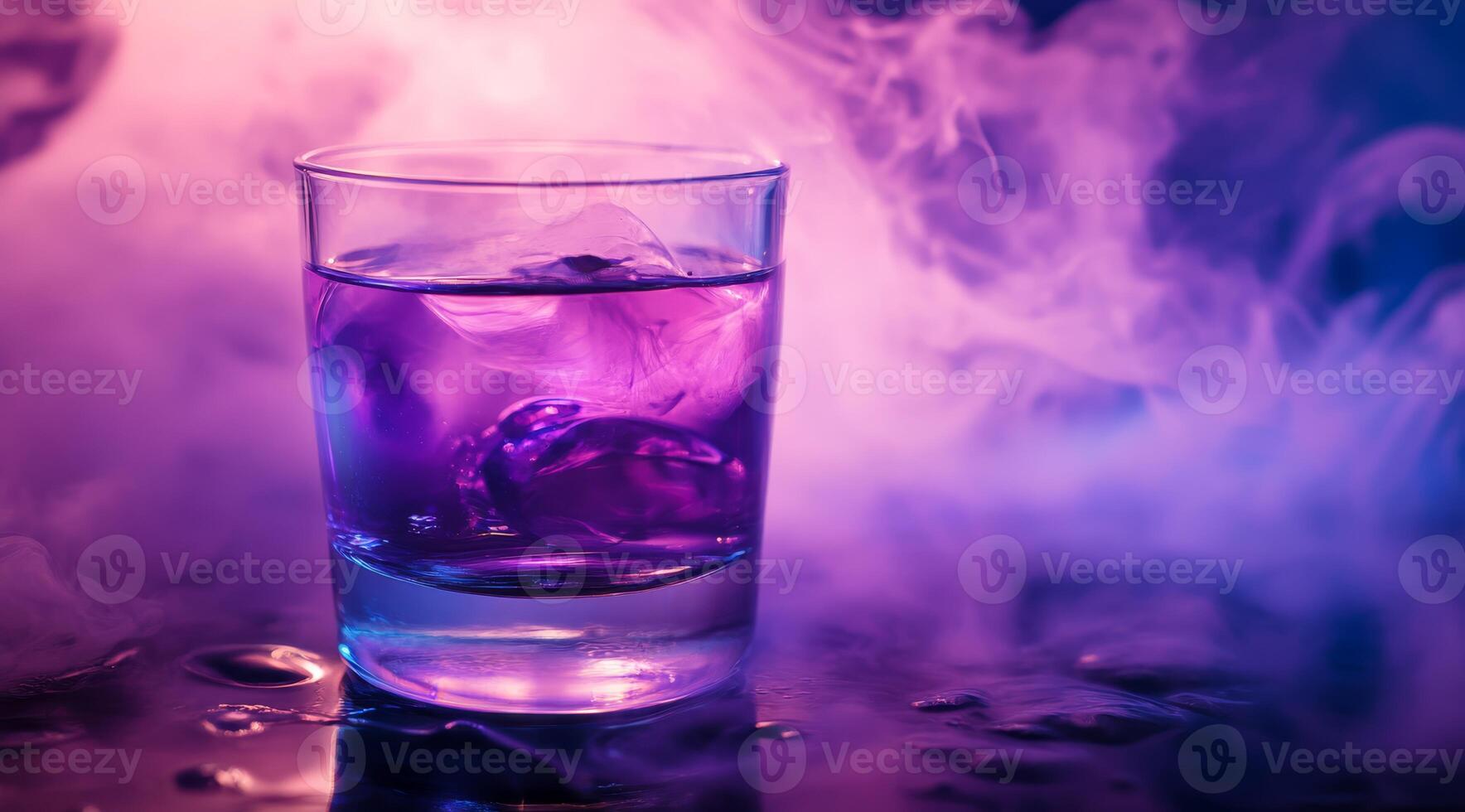 This stunning purple cocktail has a foggy appearance created with liquid nitrogen, ideal for lively parties and celebrations, adding flair to your drink presentation and impressing your guests photo