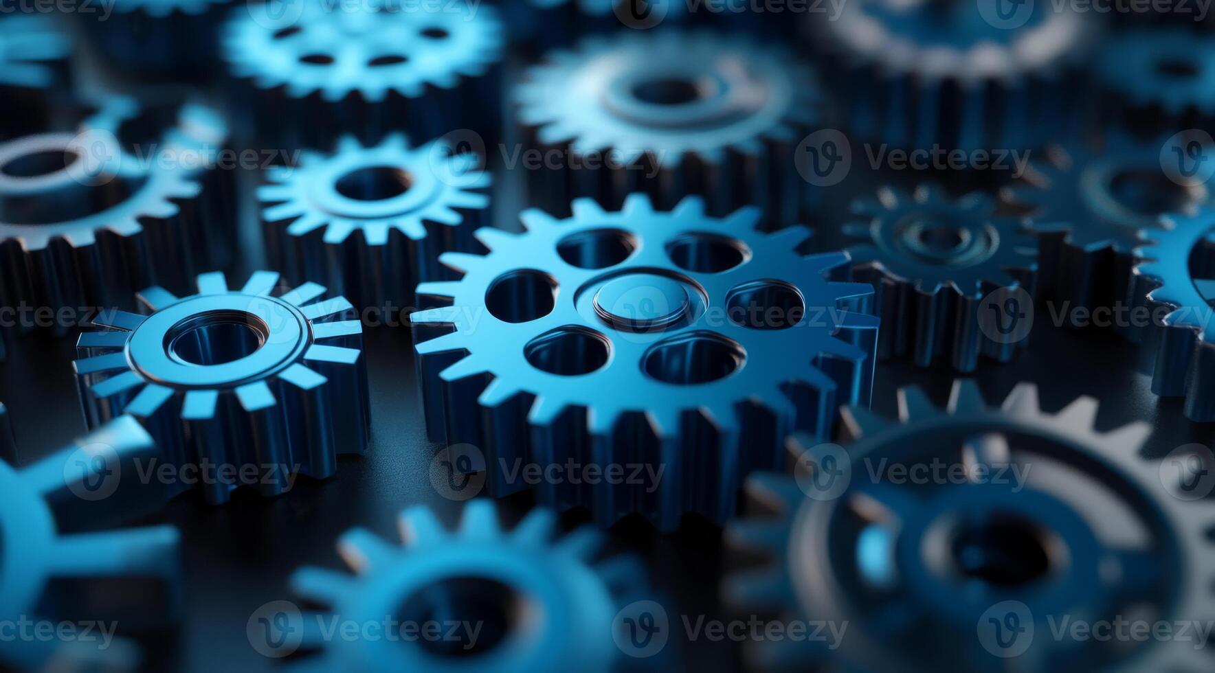 A closeup of interlocking blue metal gears symbolizes teamwork and collaboration, showcasing intricate machinery in a visually stunning way that highlights the beauty of engineering and industry photo