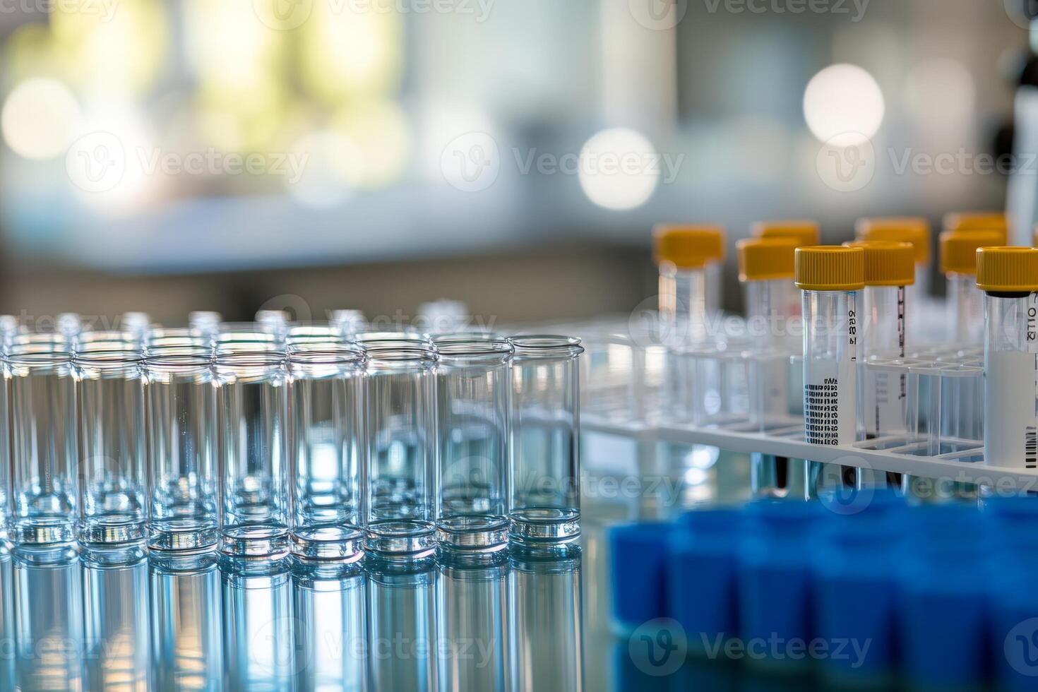 A comprehensive view of a wellequipped lab table with colorful test tubes and vials, emphasizing a professional environment ideal for meticulous experimentation and enhancing research effectiveness photo