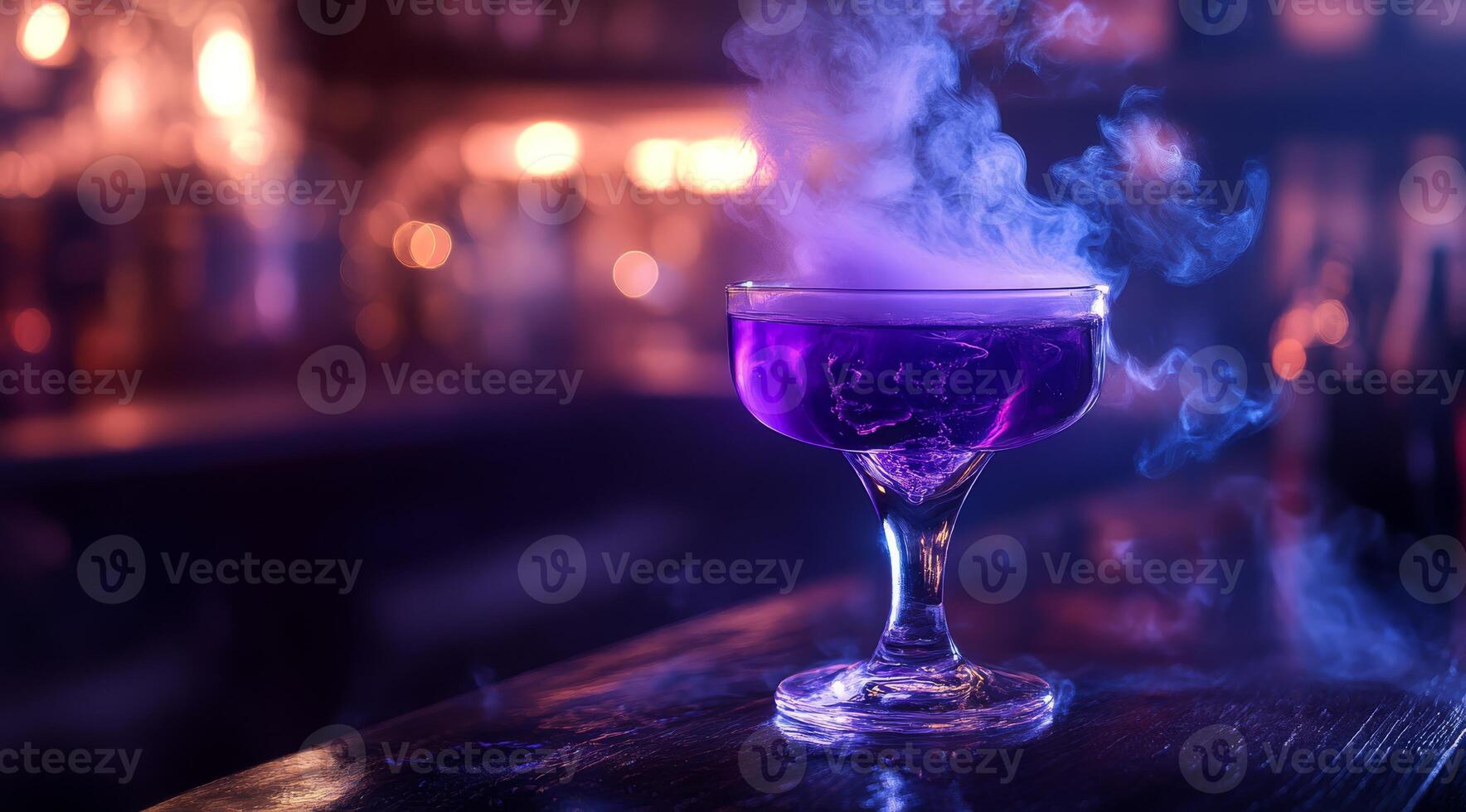 This captivating purple cocktail features mesmerizing fog effects, making it perfect for a night out with friends. Its striking presentation and chill make it sure to impress everyone photo