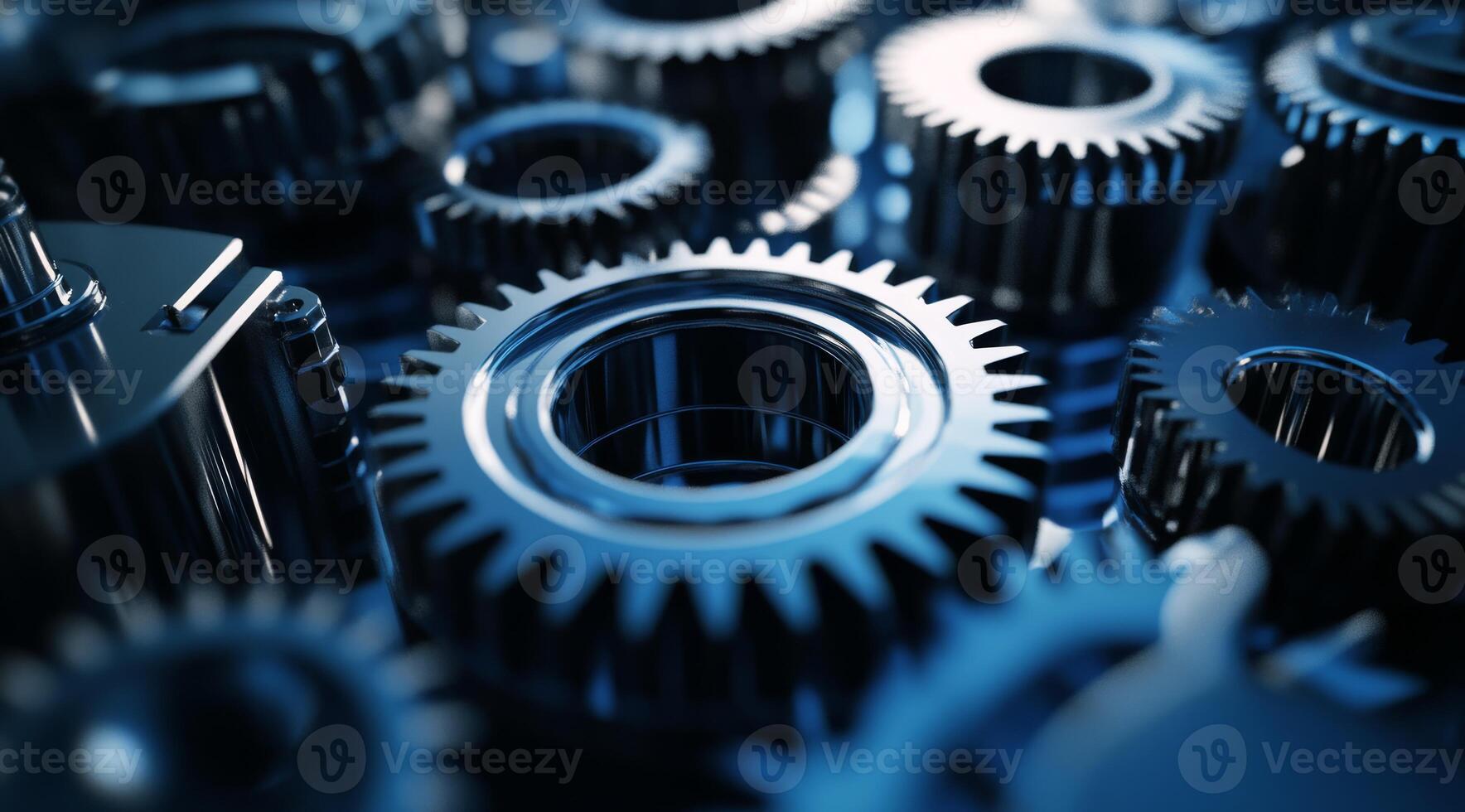 This image features interlocked blue metal gears, symbolizing teamwork and collaboration, while highlighting the complexity of industrial machinery crucial to the manufacturing process photo