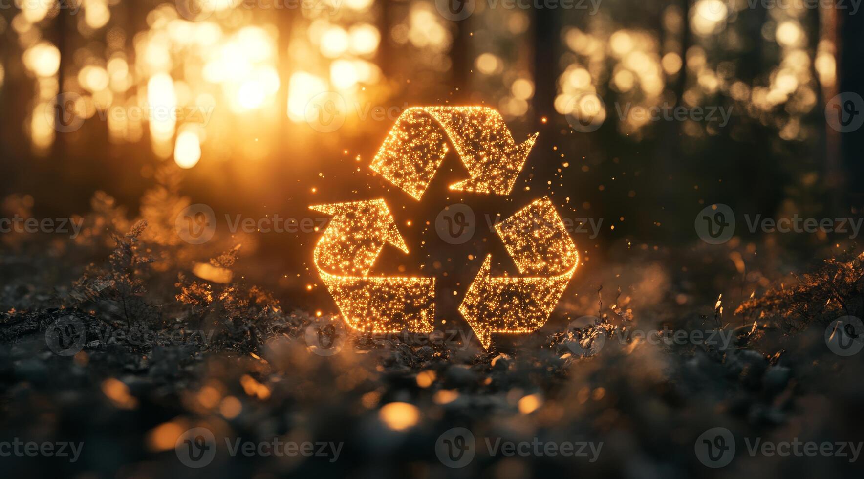 A circular economy icon emphasizes recycling and renewable resources in a peaceful landscape, promoting sustainability and raising awareness of important ecological issues impacting our planet photo