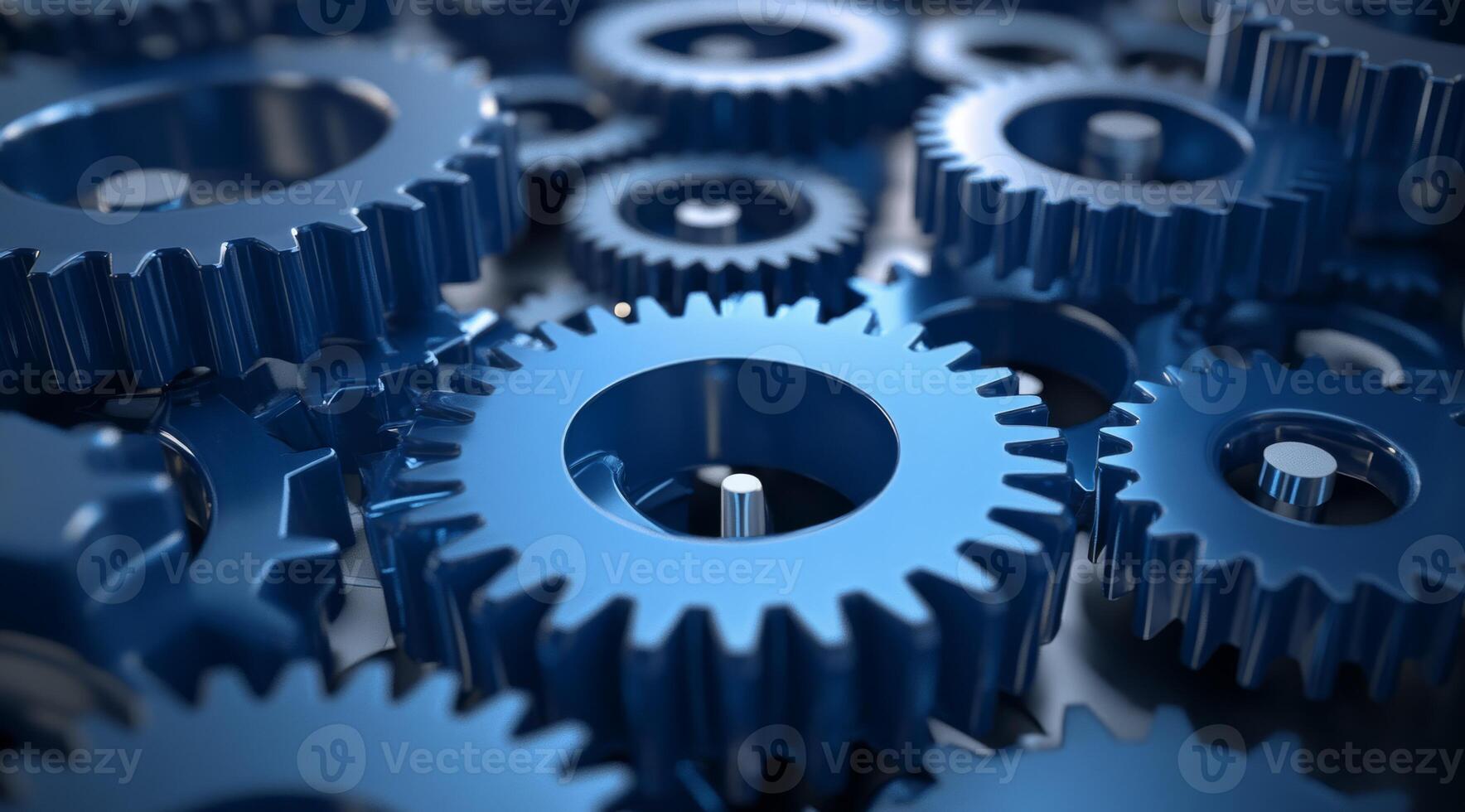 This illustration of interlocking blue metal gears symbolizes machinerys intricate workings and the vital role of teamwork in engineering, highlighting each components contribution to the system photo