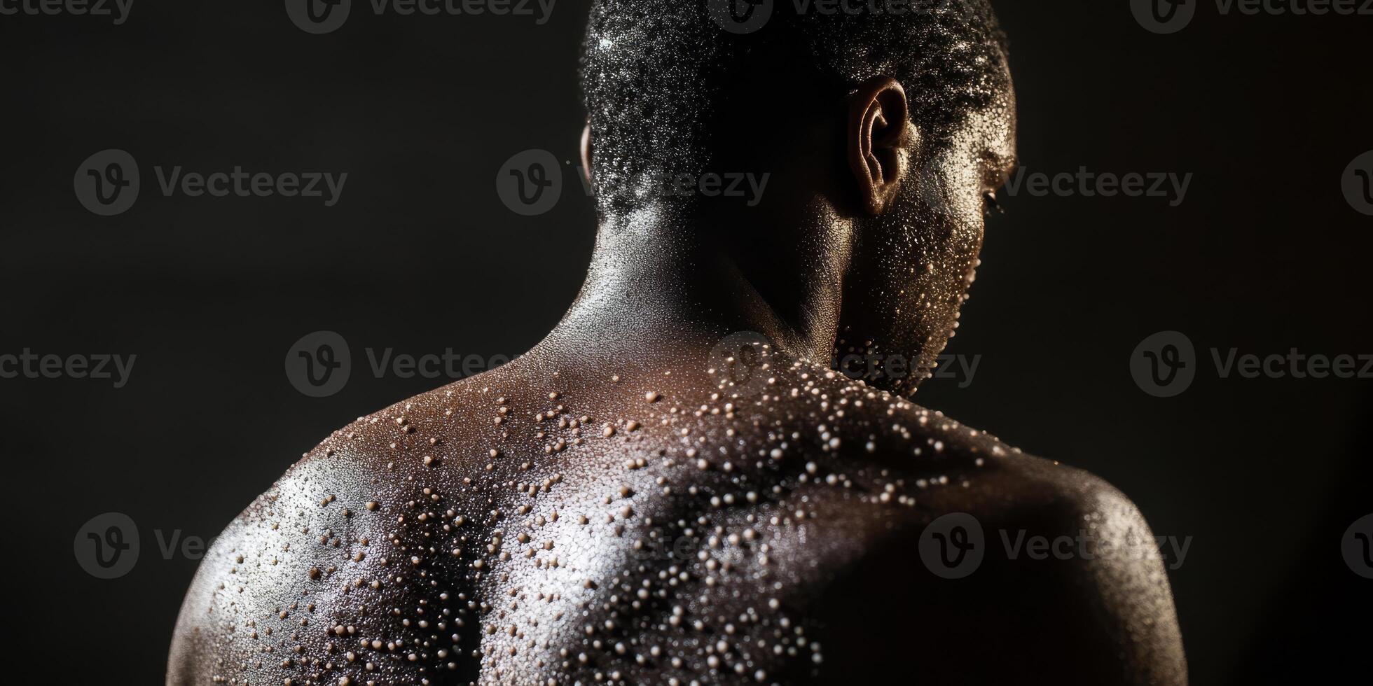 The image shows a closeup of an individuals back, revealing rashes similar to monkeypox, highlighting the importance of recognizing such health conditions for effective public health management photo