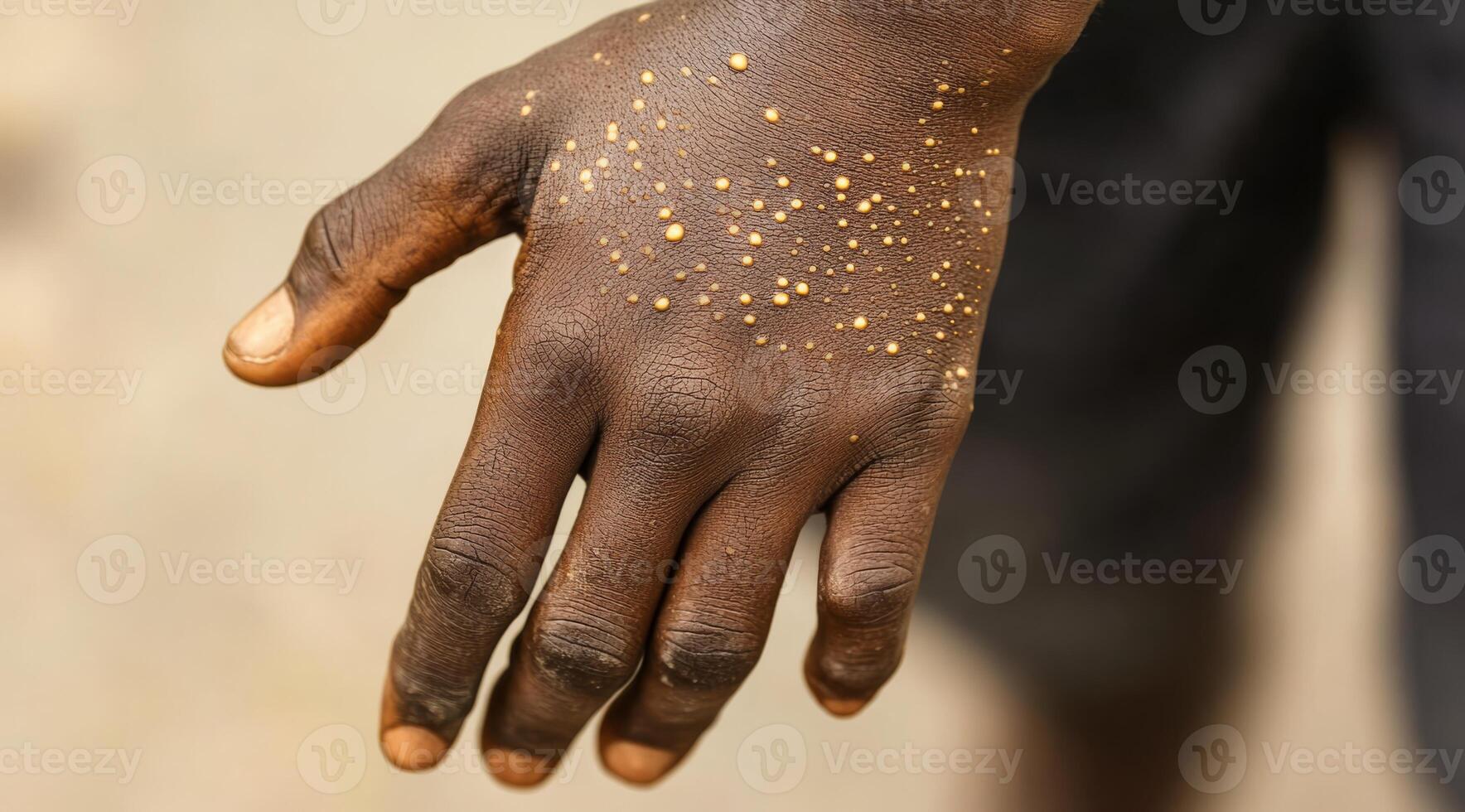 The image vividly depicts a human hand exhibiting lesions, which could be indicative of monkeypox, emphasizing the considerable impact this virus has on overall human health and wellbeing photo