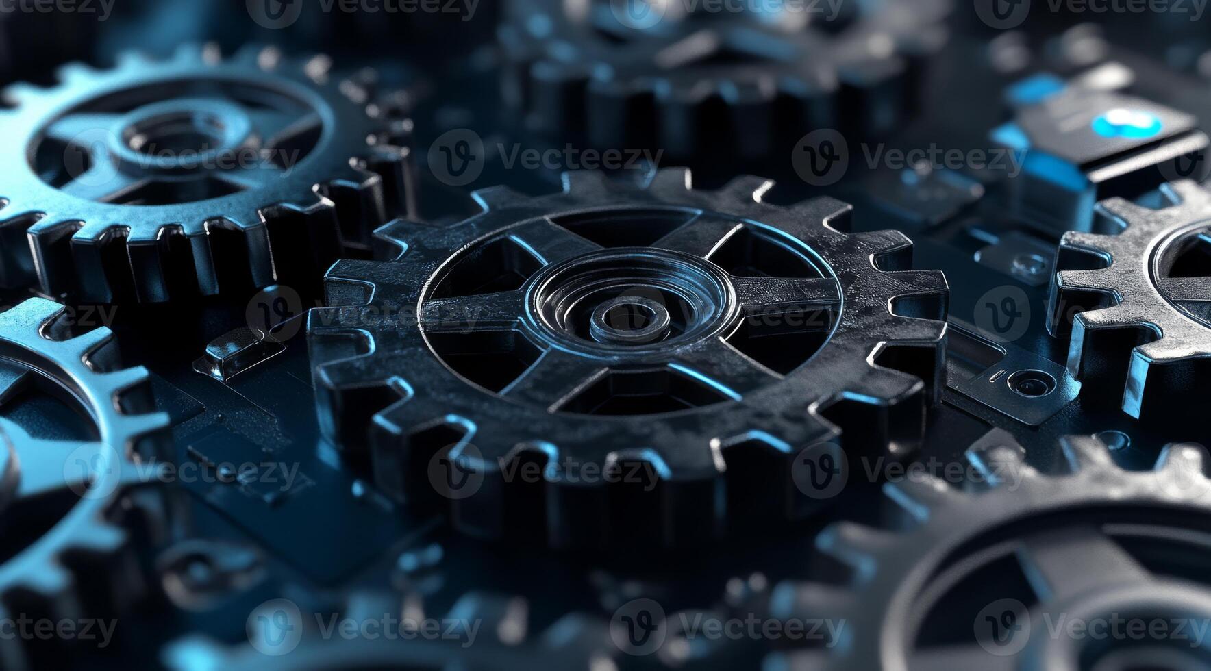 A closeup view of blue metal gears highlights intricate mechanisms, emphasizing the importance of machinery mechanics and teamwork in boosting productivity in industrial settings photo