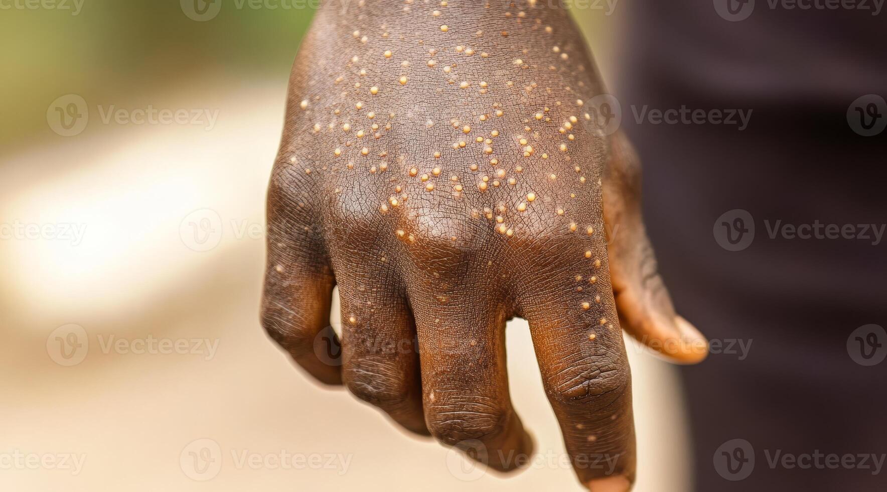 An informative image that effectively showcases various hand symptoms associated with monkeypox, highlighting the distinctive lesions present on the surface of the skin in a detailed manner photo