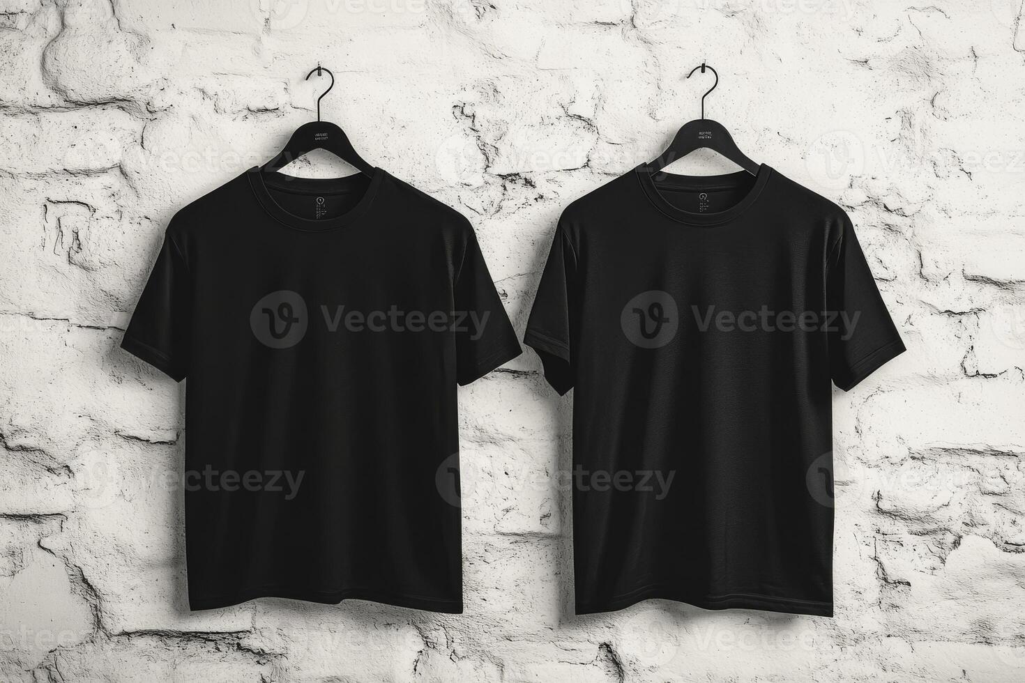This stylish mockup showcases a selection of black blank tshirts, displayed both front and back, against a beautifully textured white wall. Its perfect for various versatile design applications photo