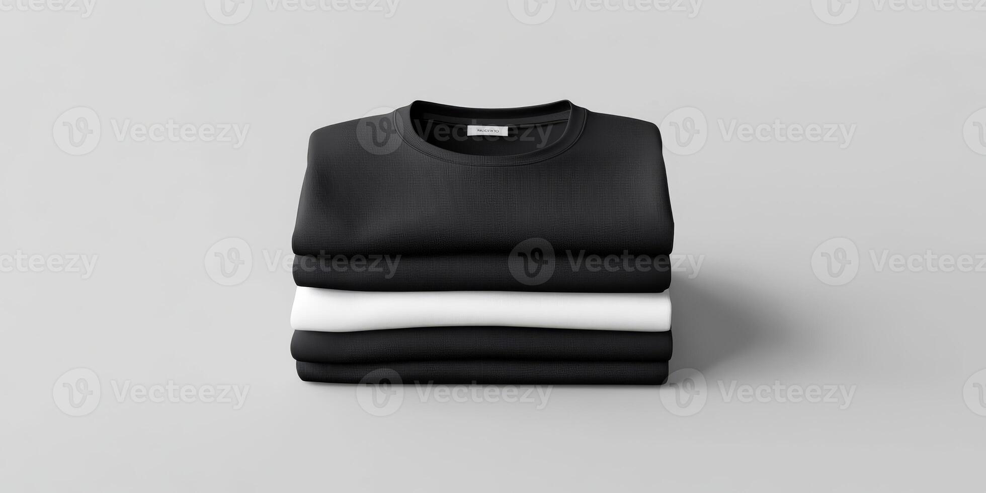This mockup showcases a stylish and modern stack of neatly folded black and white square tshirts, which is perfect for effectively highlighting unique fashionable designs or trending styles photo