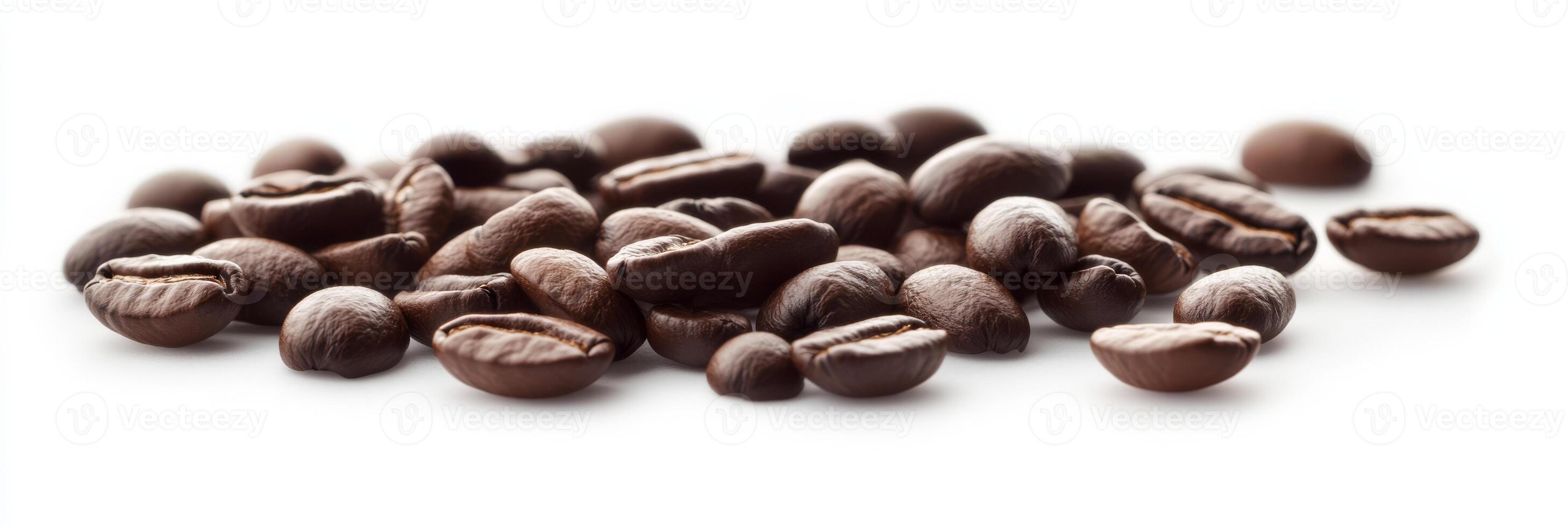 A captivating display of freshly roasted coffee beans on a clean white background, ideal for showcasing inspiring coffee themes and sparking creativity and passion for coffee culture photo