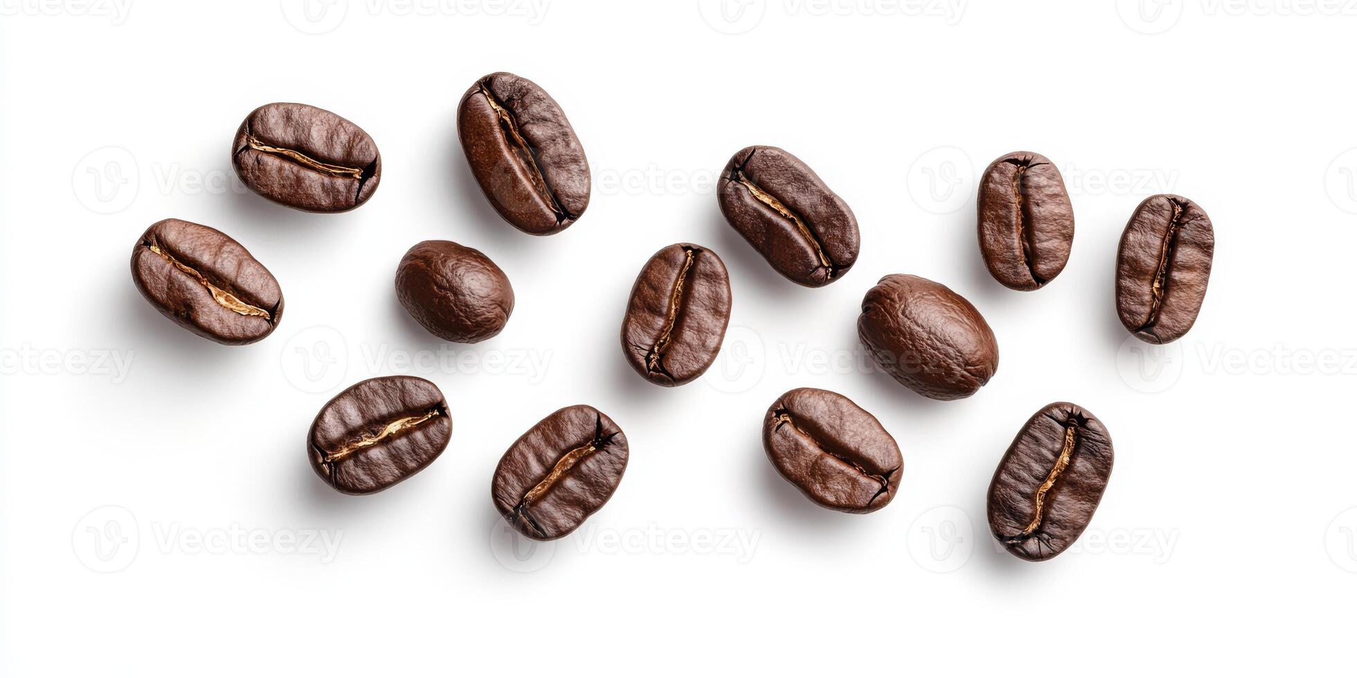 An elegantly arranged display of exquisite coffee beans set against a pristine white background, making it ideal for coffee enthusiasts and also suitable for numerous culinary applications and uses photo