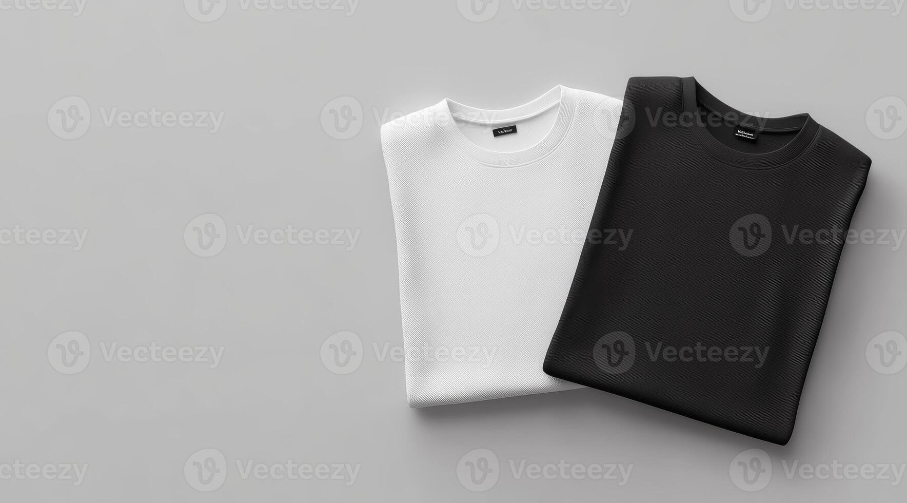 This is a stylish mockup that elegantly features a stack of black and white square tshirts, making it the perfect choice for showcasing various apparel designs or for effective product presentations photo