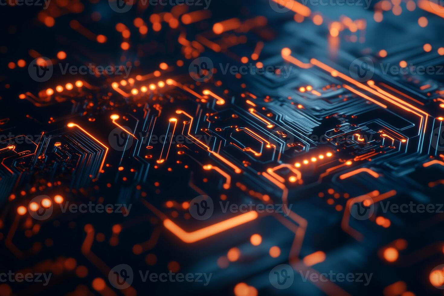 This is a detailed and intricate view of modern electronics featuring advanced circuitry on a microchip, showcasing various glowing elements that represent the cuttingedge technology available today photo