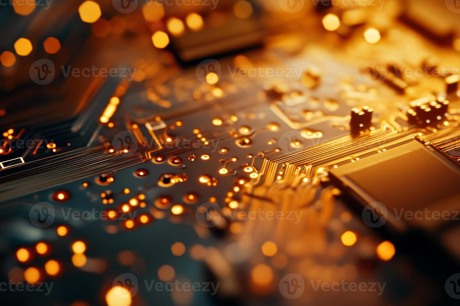 A detailed closeup view of intricate and complex circuitry on a microchip, showcasing the advanced technology that effectively powers modern electronics and drives innovation in various sectors photo