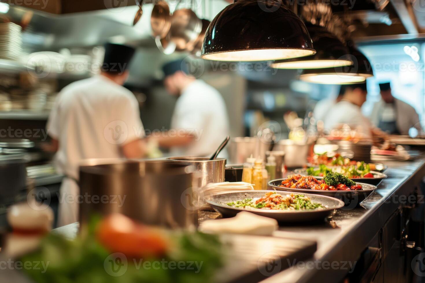In a busy restaurant kitchen, skilled chefs create exquisite dishes with fresh ingredients and top equipment, providing patrons an unforgettable culinary experience that delights the senses photo