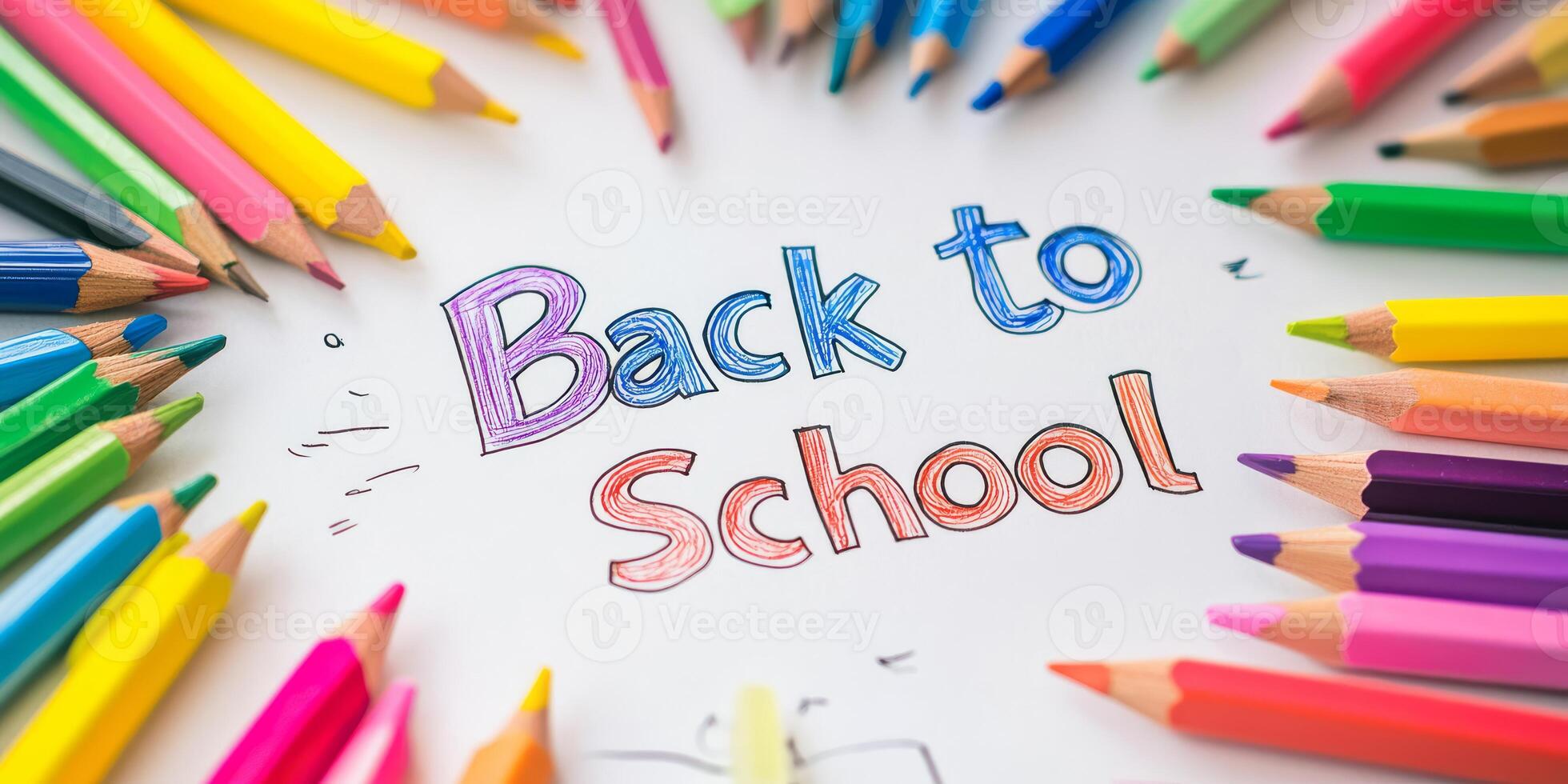 This cheerful back to school illustration displays a lively message with vibrant pencils, perfect for welcoming the new school year and inspiring students of all ages to engage in learning photo