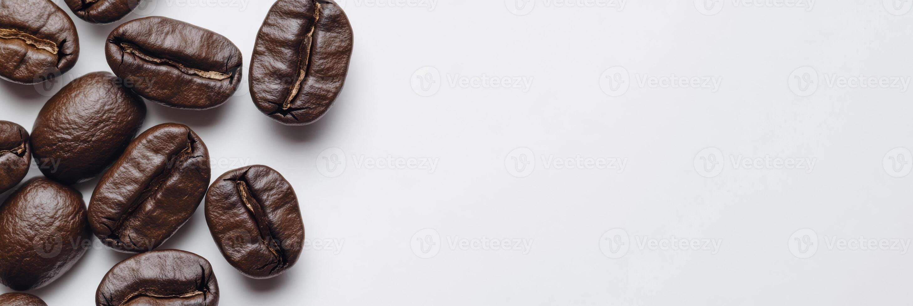 A visually appealing display of freshly roasted coffee beans arranged on a clean surface, providing ample copy space for coffeerelated content and advertisements to effectively engage the audience photo