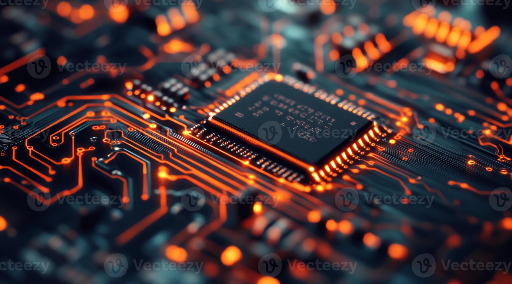 Modern microchip circuitry exemplifies advanced electronics with its intricate designs and essential connections, greatly influencing todays computing landscape and future technology advancements photo