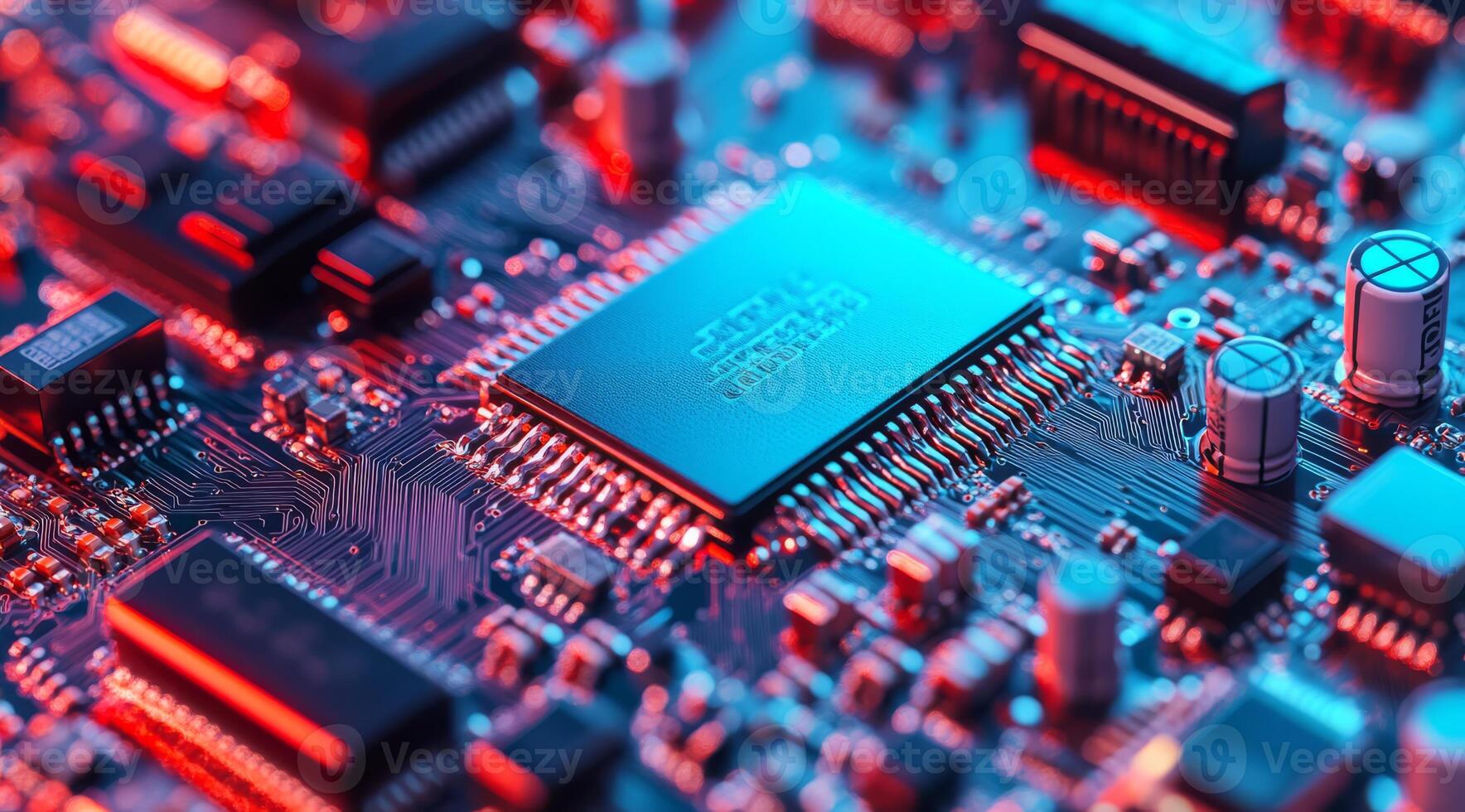 This is a detailed view that highlights the advanced circuitry found on a microchip, showcasing how modern electronic technology and complex design intricacies play a crucial role in todays devices photo