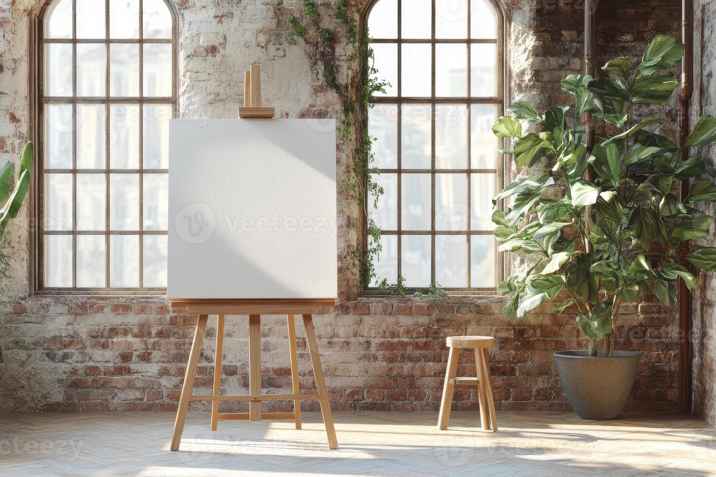 This spacious loft features large windows that let in natural light, complemented by sleek white walls, creating an ideal environment for design presentations and artistic endeavors photo