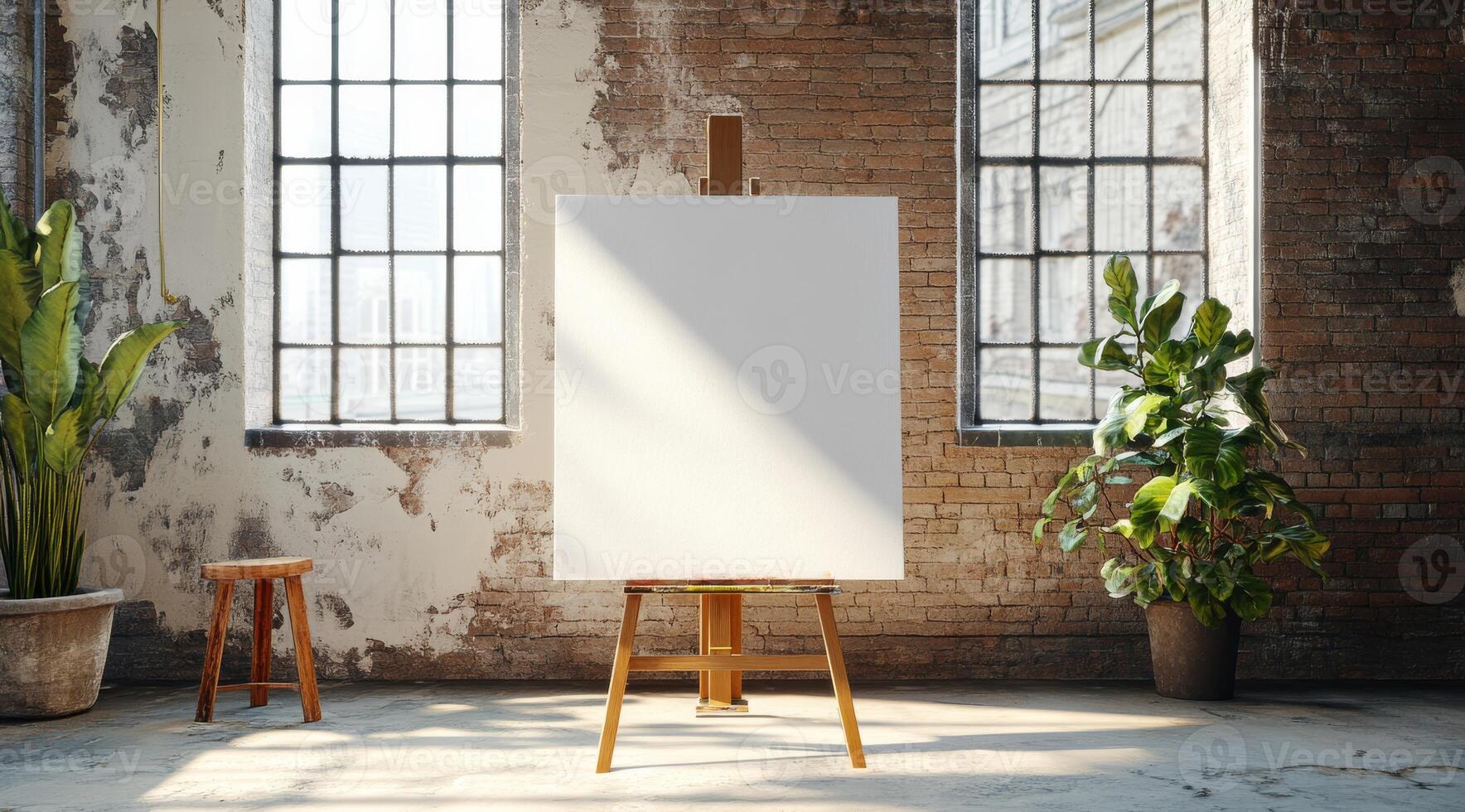 This spacious loft has large windows for abundant natural light, pristine white walls enhancing brightness, and a versatile layout, ideal for showcasing innovative designs in a creative environment photo
