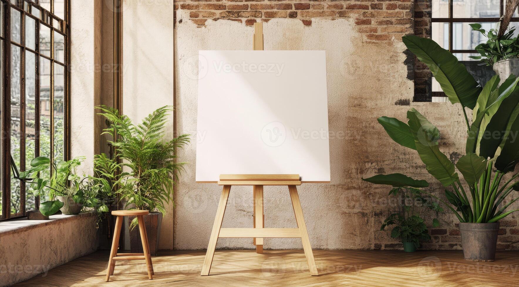 This spacious loft features large windows that fill the area with natural light, creating a warm atmosphere ideal for showcasing designs and artistic projects, perfect for a contemporary workspace photo