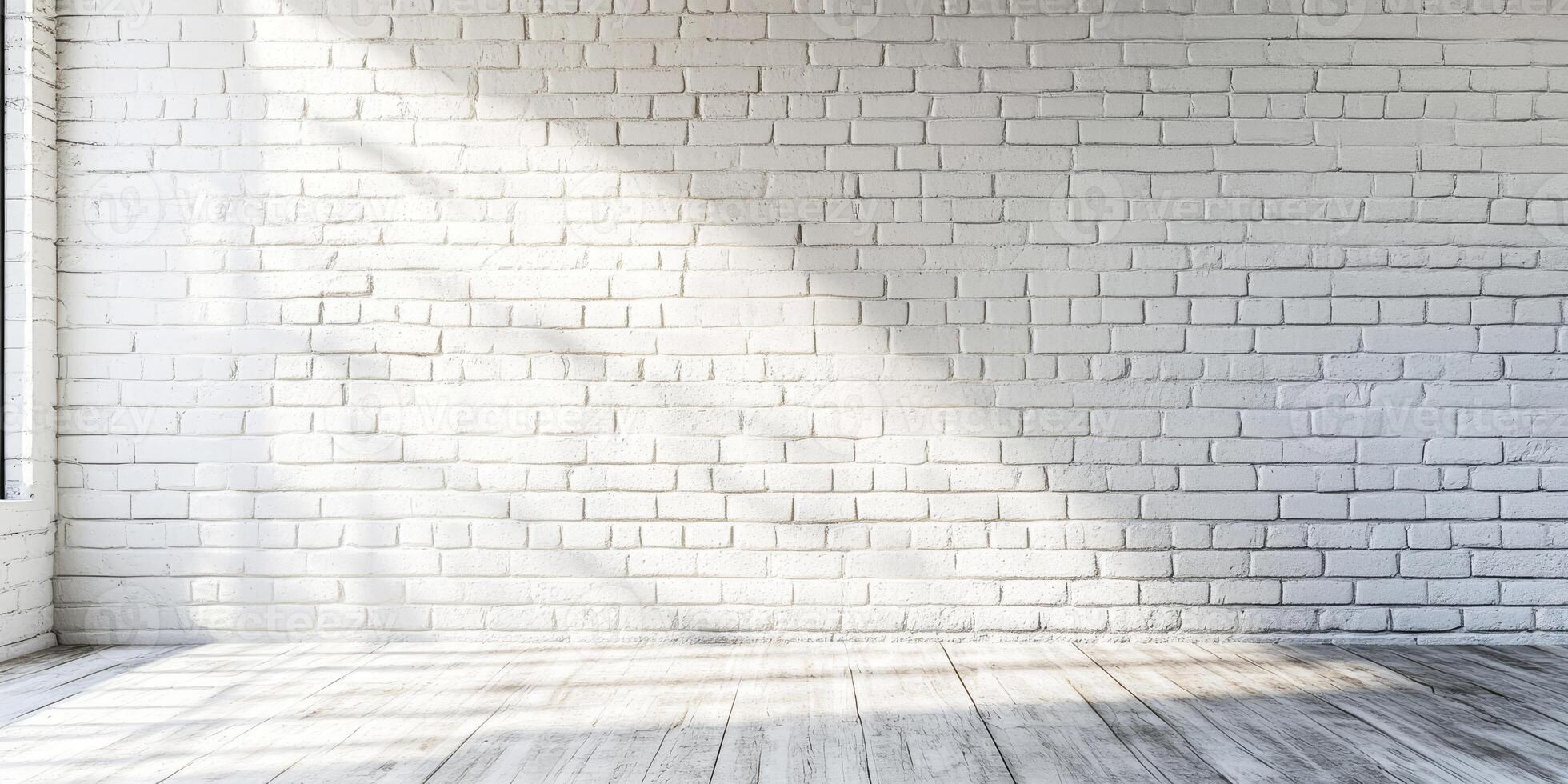This clean and modern empty space showcases a stunning white brick wall, making it an ideal backdrop for artistic projects, photography, or any creative endeavors that you may envision and pursue photo