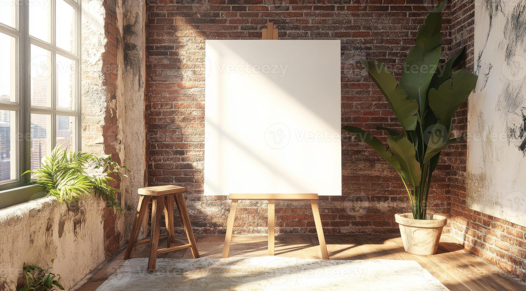 This contemporary loft has oversized windows that fill the space with natural light, highlighting the exposed brick wallsideal for artistic designs and workshops that inspire creativity photo