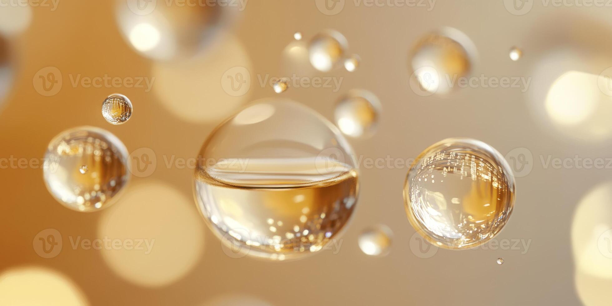 This is a closeup view of transparent bubbles that reflect light beautifully, set against a shimmering golden backdrop photo