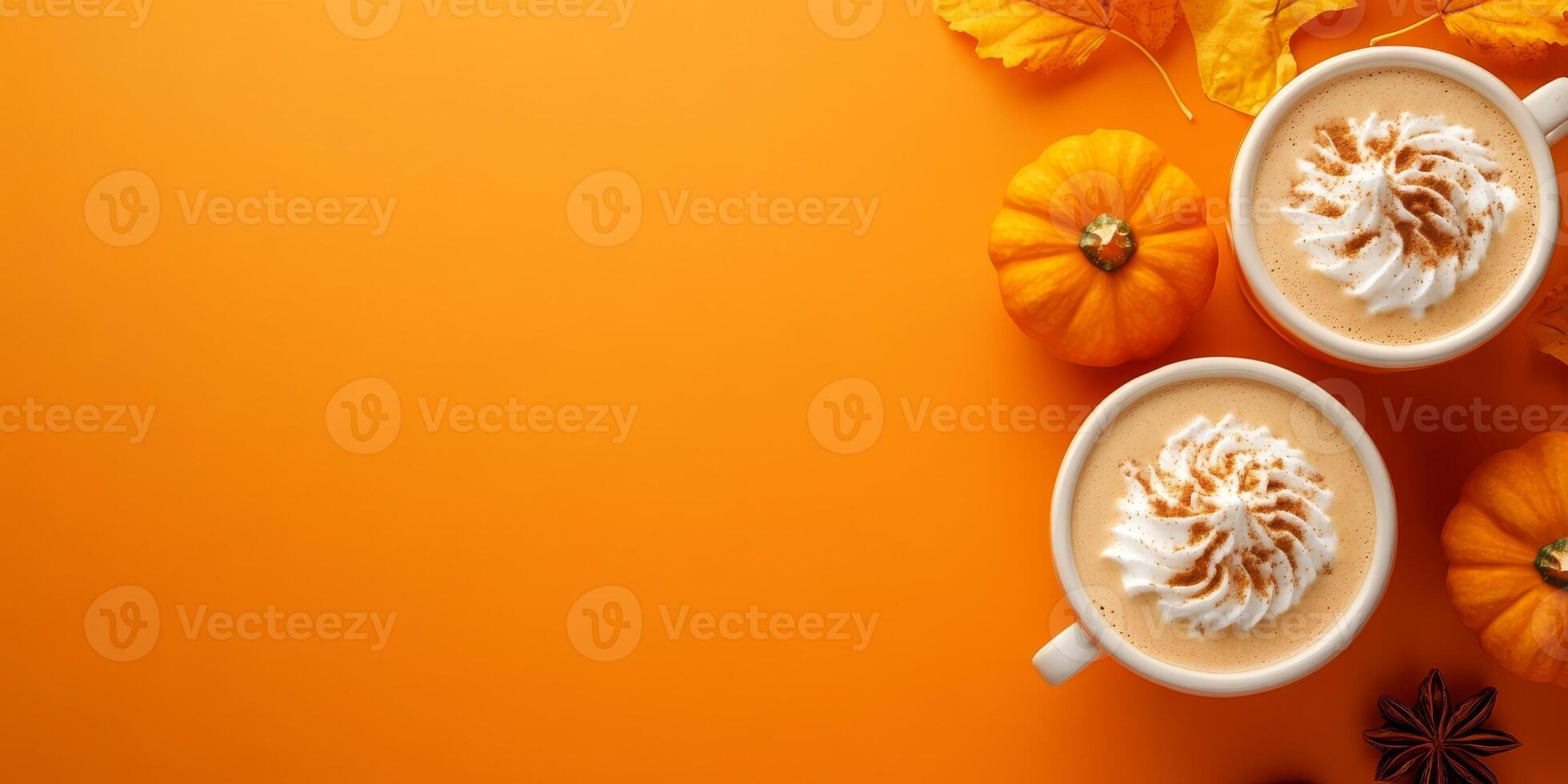 Indulge in a warm and inviting pumpkin latte, richly flavored and generously topped with creamy whipped cream, making it the perfect warm beverage for autumn gatherings and Thanksgiving celebrations photo