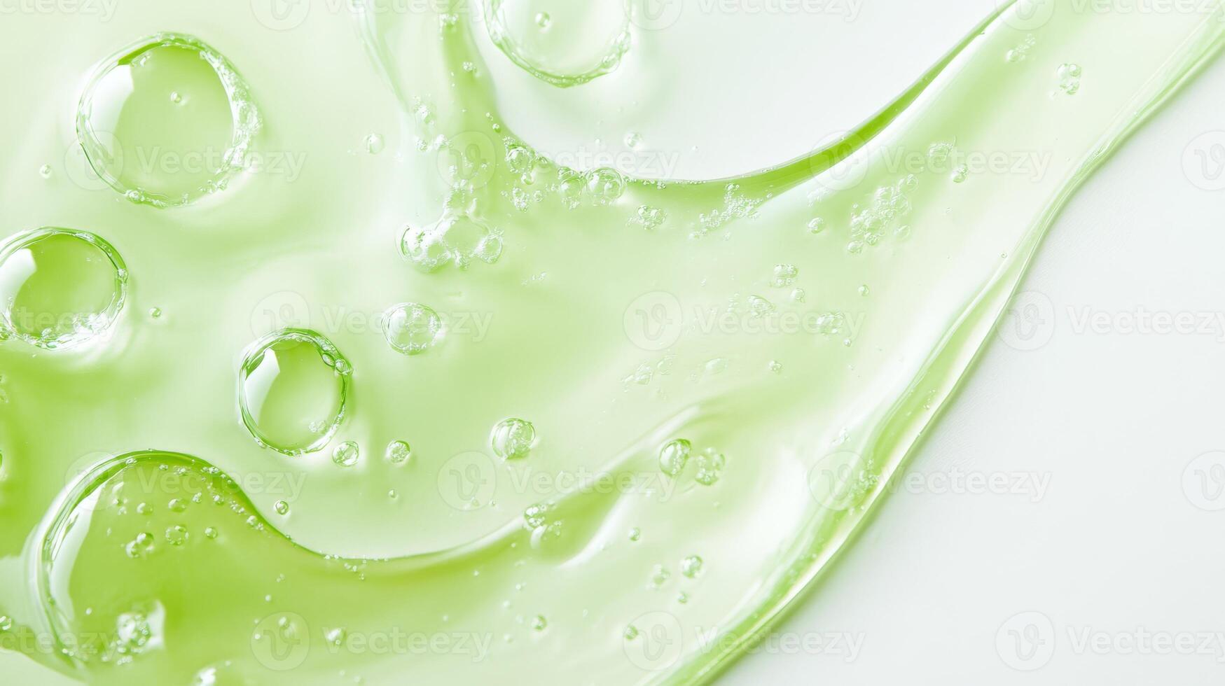 This is a macro view of a lush green serum, showcasing its unique texture and enticing bubbles, making it an ideal choice for skincare products that emphasize the importance of natural ingredients photo