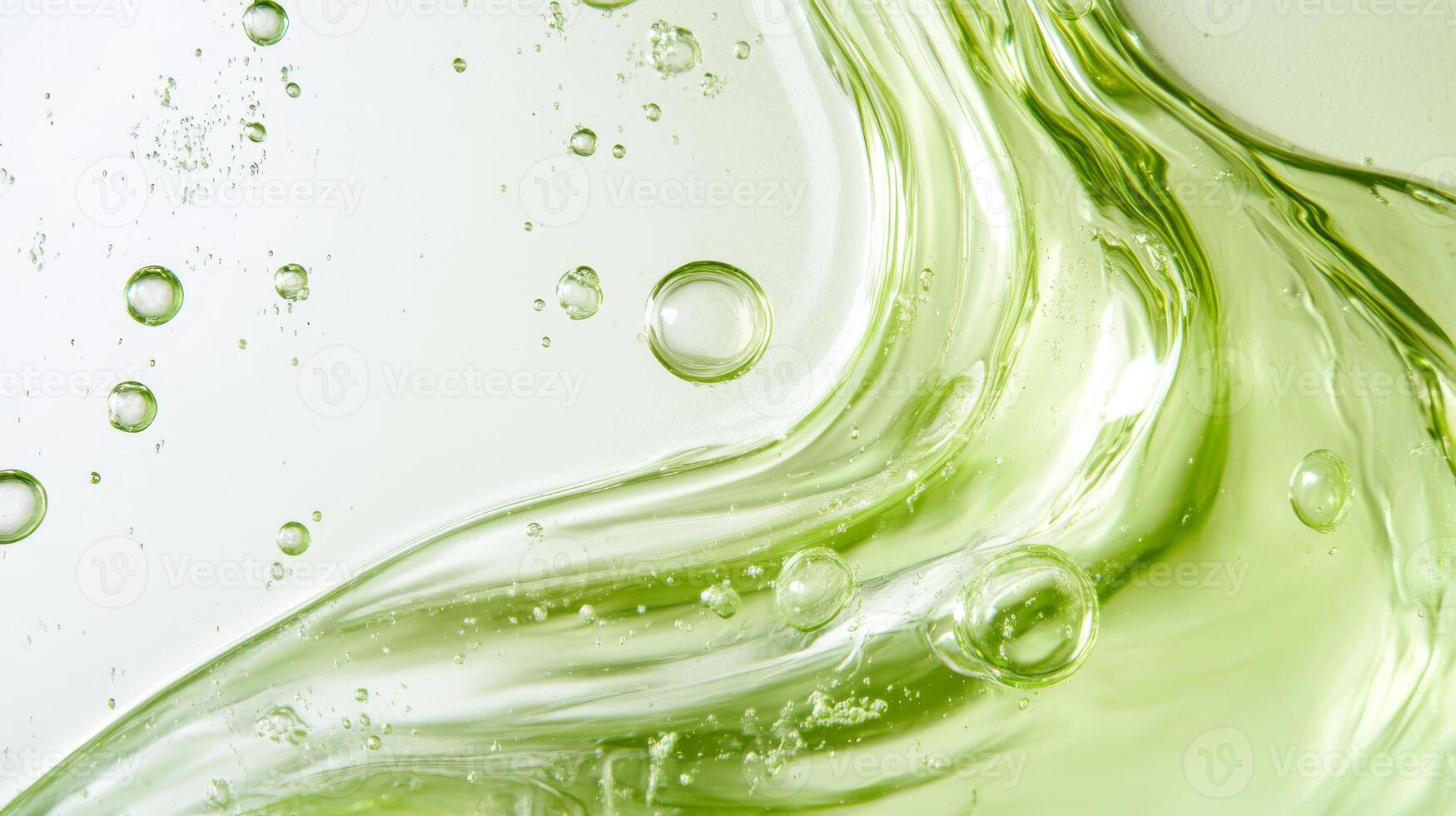 This vibrant green serum presents a fresh and organic texture that effectively highlights bubbles and liquid elements, showcasing remarkable skincare innovation that is both exciting and effective photo