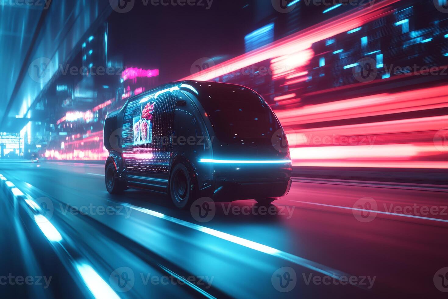 Explore the future of delivery with selfdriving vans that navigate city streets for efficient package delivery, easily tracked via a smartphone app for added convenience and connectivity photo